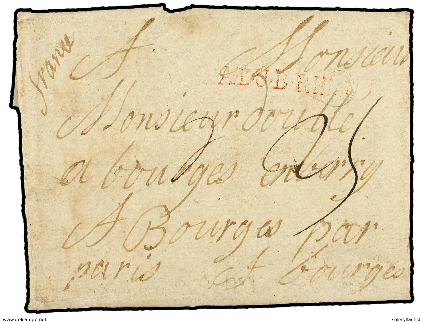 ALEMANIA ANTIGUOS ESTADOS: HANNOVER. 1754. Entire Letter From HANNOVER To BOURGES Via Paris With Good Strike Of A.DU.B.R - Autres & Non Classés