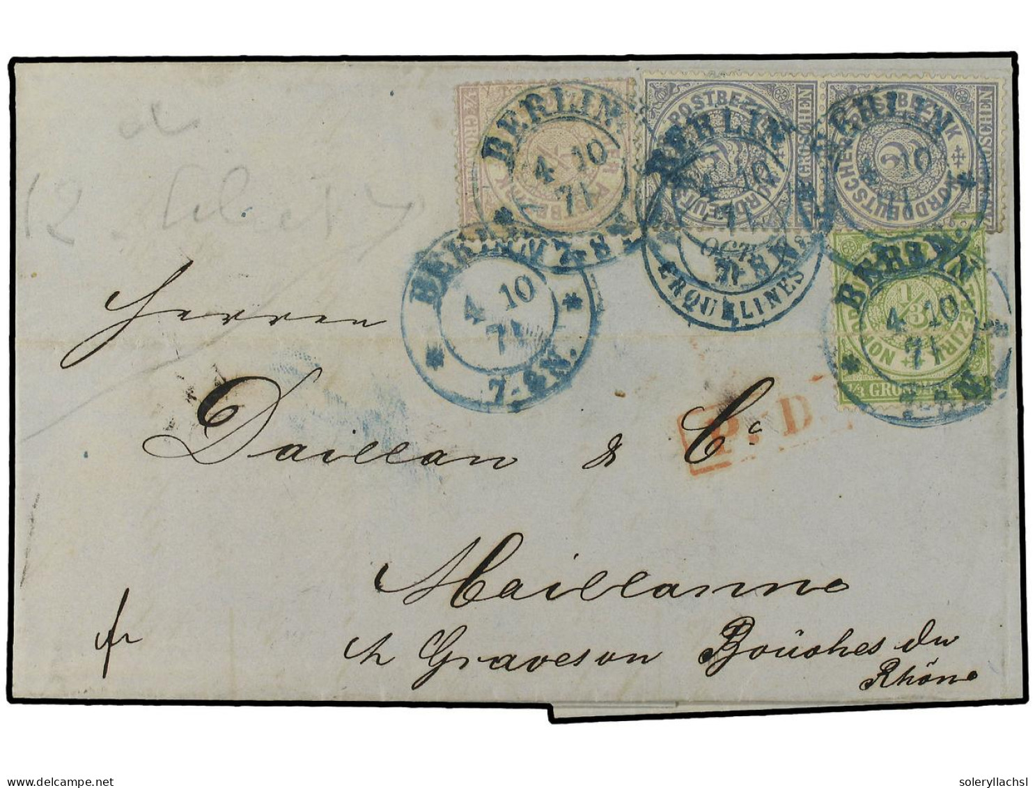 ALEMANIA ANTIGUOS ESTADOS: CONFEDERACION DEL NORTE. 1871 (Oct 4). Entire Letter From Berlin To France Franked By Perfora - Autres & Non Classés