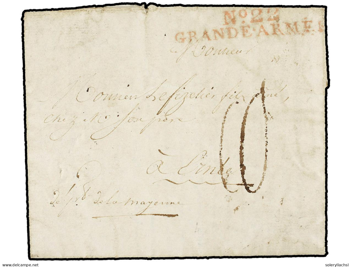 ALEMANIA. 1808 (20 Abril). FALKENTHAL (Germany) To FRANCE. Entire Letter With Red Nº22/GRANDE ARMÉE. VERY FINE. - Autres & Non Classés