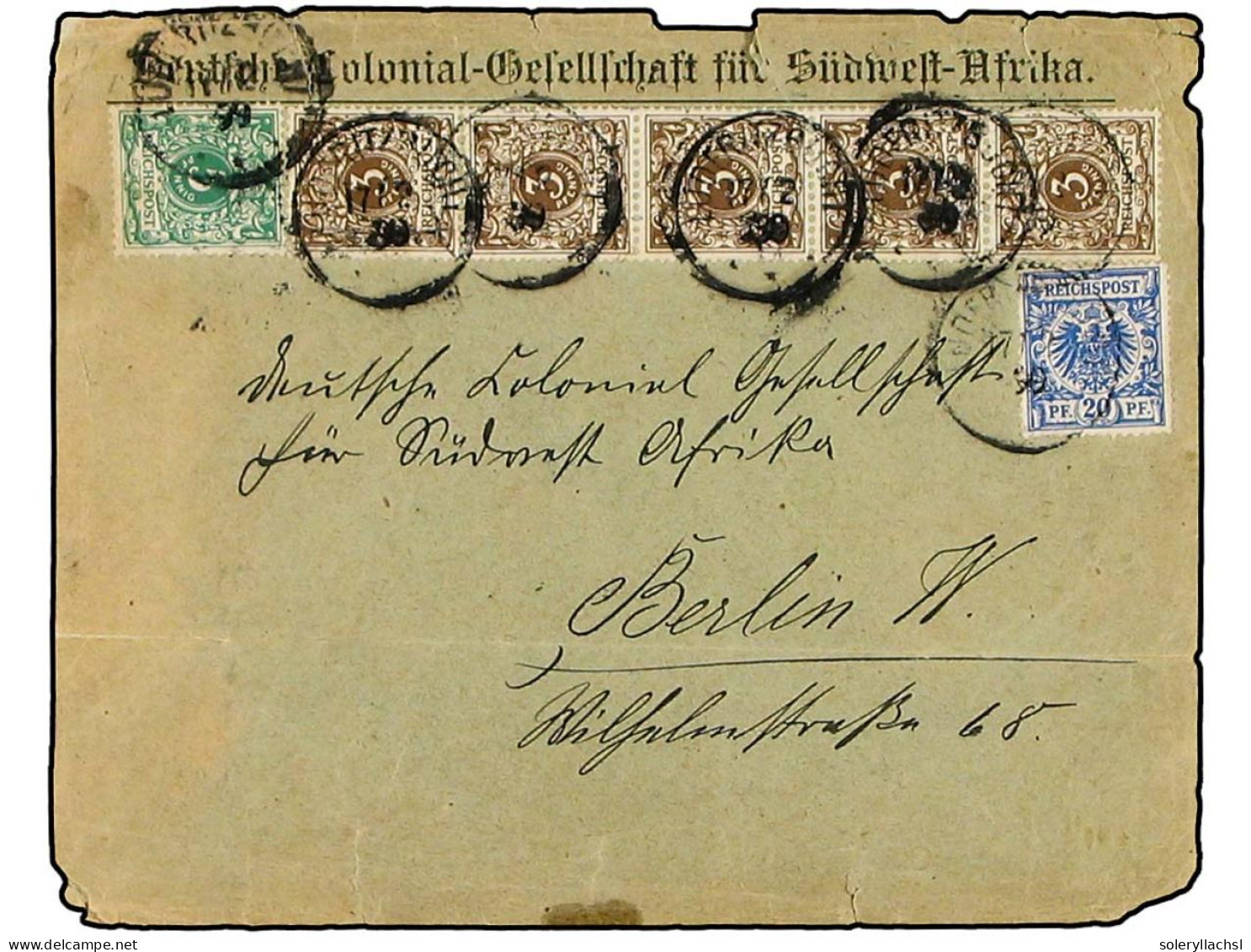 AFRICA DEL SUDOESTE ALEMANA. 1899. Cover To BERLIN Ex Colonial-Gesellschaft Fur Sudwest-Afrika; Franked By 1889 Reichpos - Autres & Non Classés