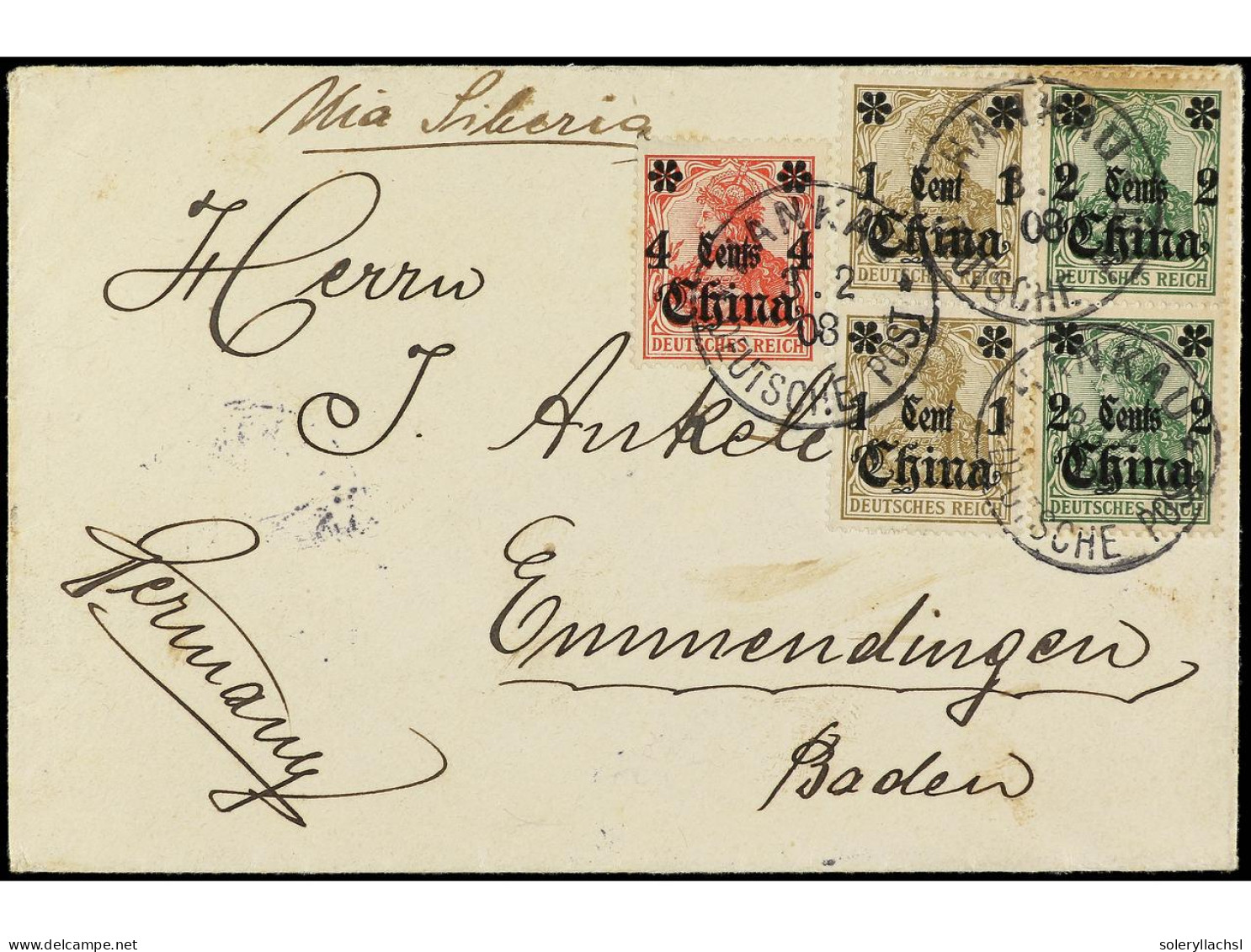 CHINA. 1908. HANKON A BADEN. Sellos Sobrecargados, Mat. HANKAU/DEUTSCHE POST. Yv.30 (2), 31 Y 39 (2). - Other & Unclassified