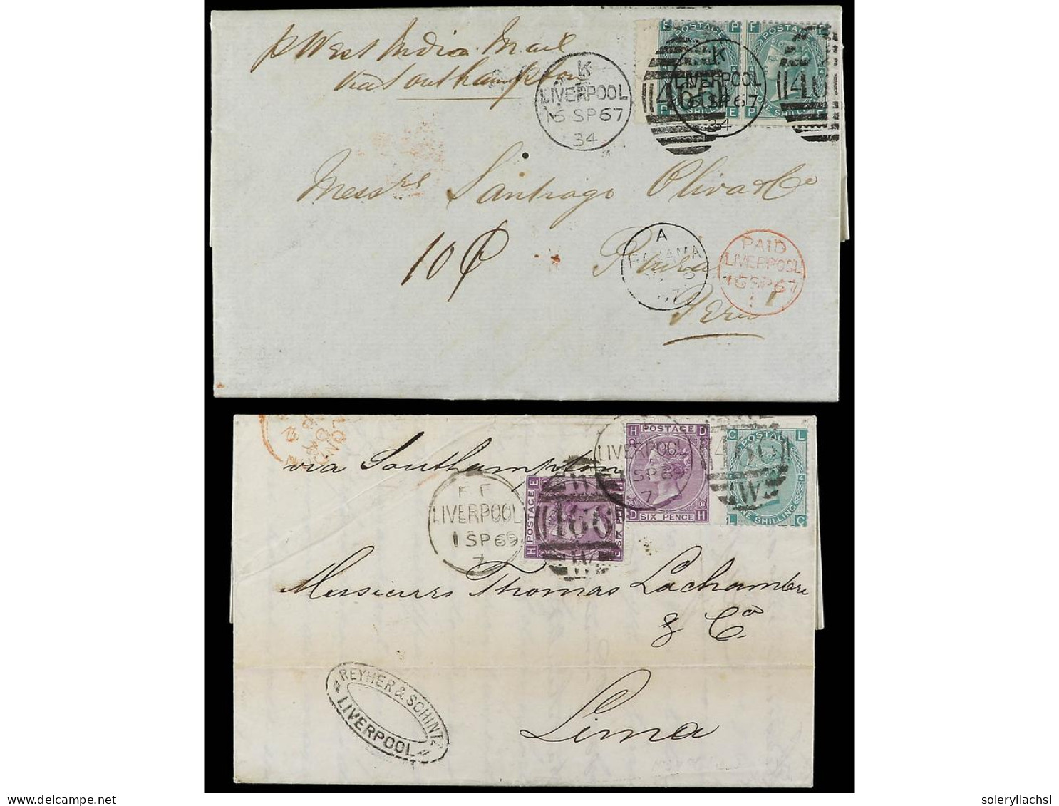 GRAN BRETAÑA. 1867-69. 2 Covers To PERU. - Andere & Zonder Classificatie