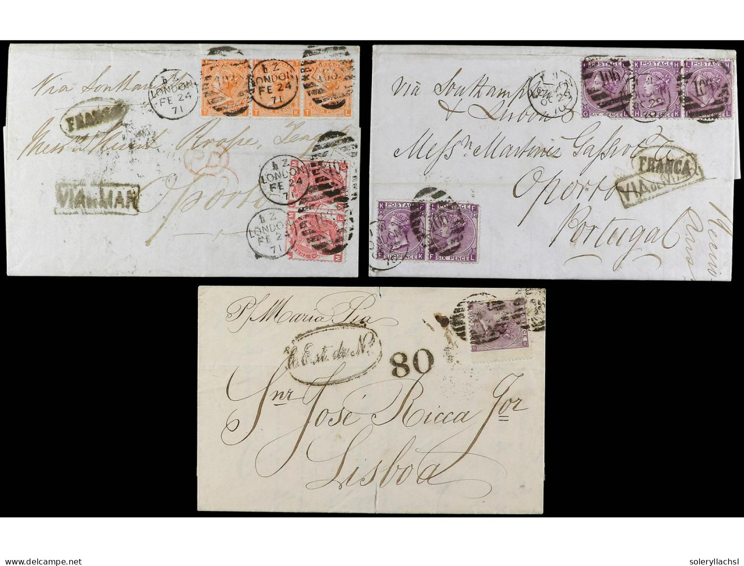 GRAN BRETAÑA. 1869-71. 5 Covers To PORTUGAL, One Regitered. - Sonstige & Ohne Zuordnung