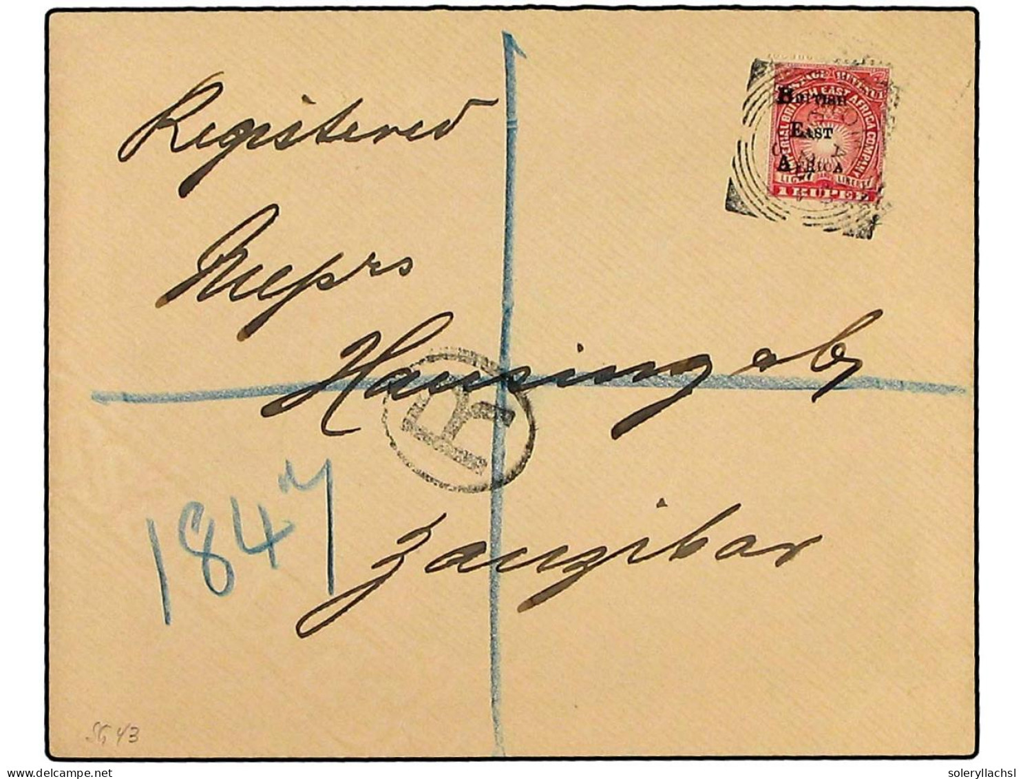 AFRICA ORIENTAL BRITANICA. 1895. Registered Cover Bearing 1895 Locally Surcharged 1 R. Carmine, SG 43, Tied By MOMBASA S - Autres & Non Classés