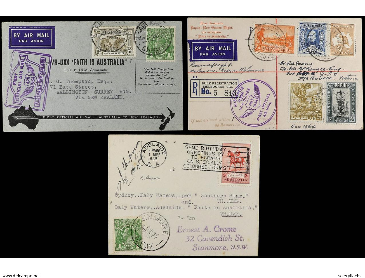 AUSTRALIA. 1934-35. Lot Of 3 AIR MAIL Covers. - Autres & Non Classés