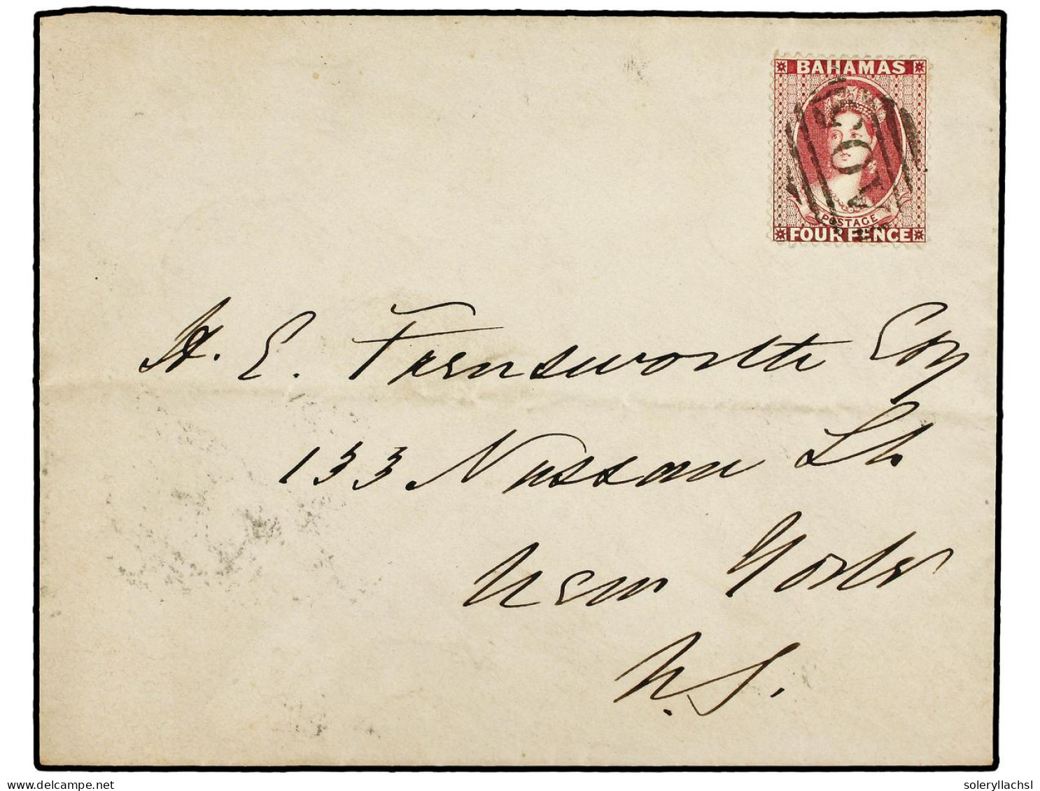 BAHAMAS. 1880. Cover To NEW YORK Bearing Perf 14 4 D. Dull Rose (SG 36) Cancelled 'A05' Obliterator With BAHAMAS Cds On  - Autres & Non Classés