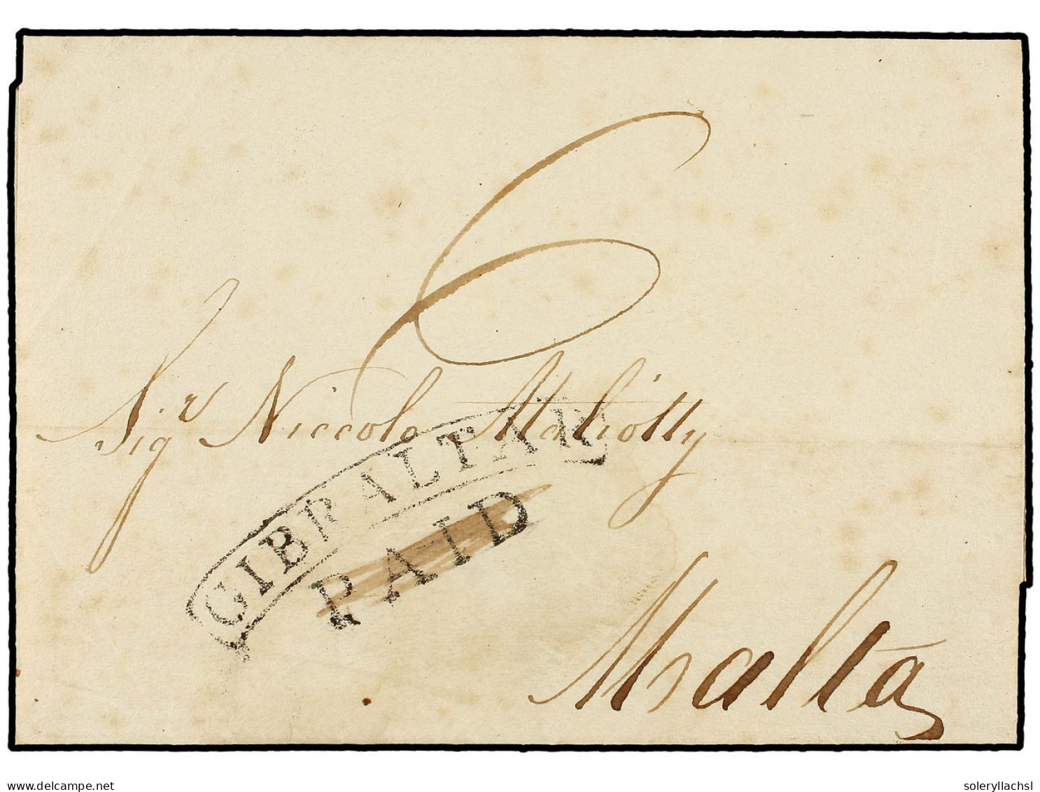GIBRALTAR. 1834. GIBRALTAR To MALTA. Entire Letter With Black GIBRALTAR/PAID Struck In Error And So With 'PAID' Crossed  - Altri & Non Classificati