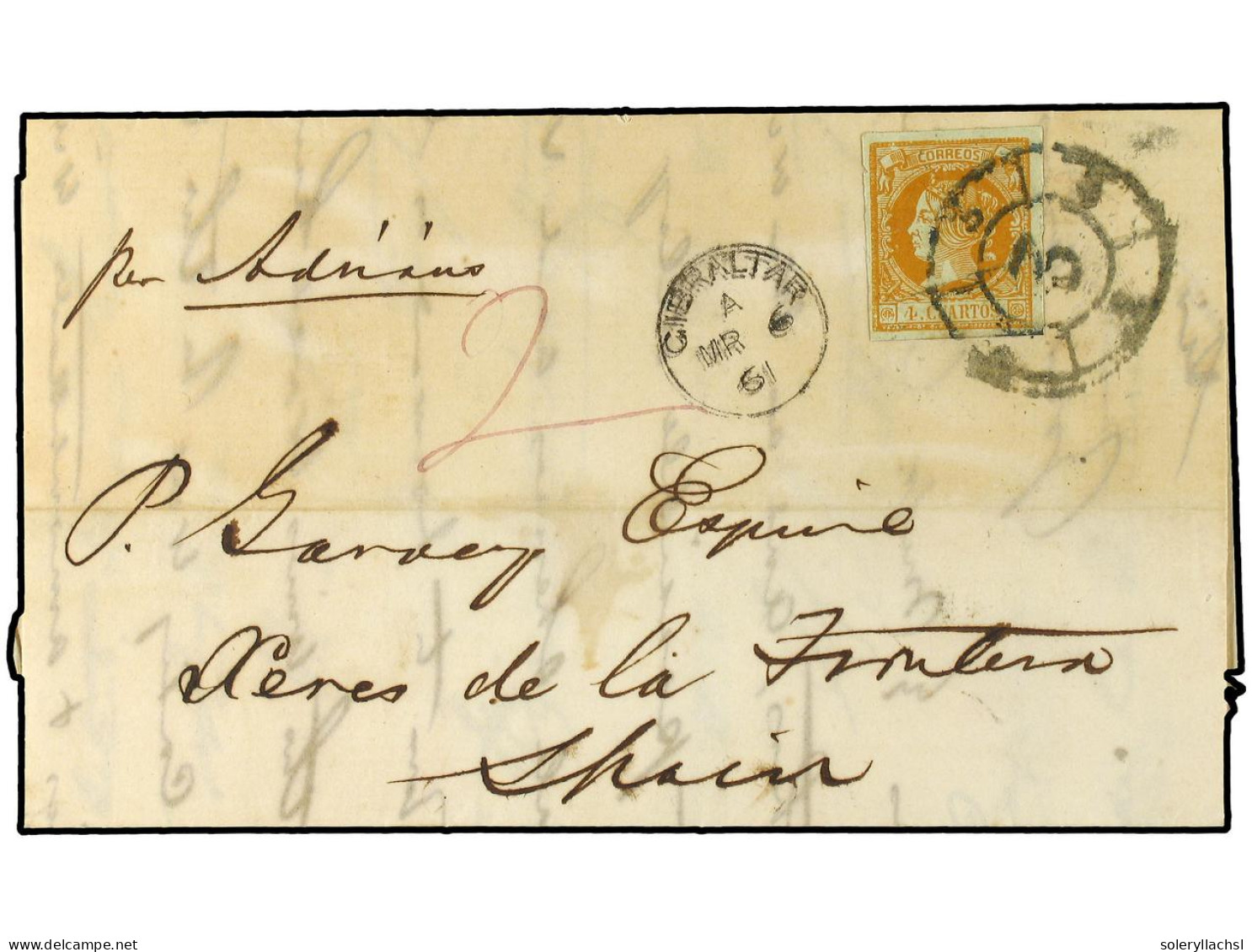 GIBRALTAR. 1861 (March 6). Mixed Franking. Entire Letter From Gibraltar To Jerez La Frontera Endorsed 'por Adriano' With - Andere & Zonder Classificatie