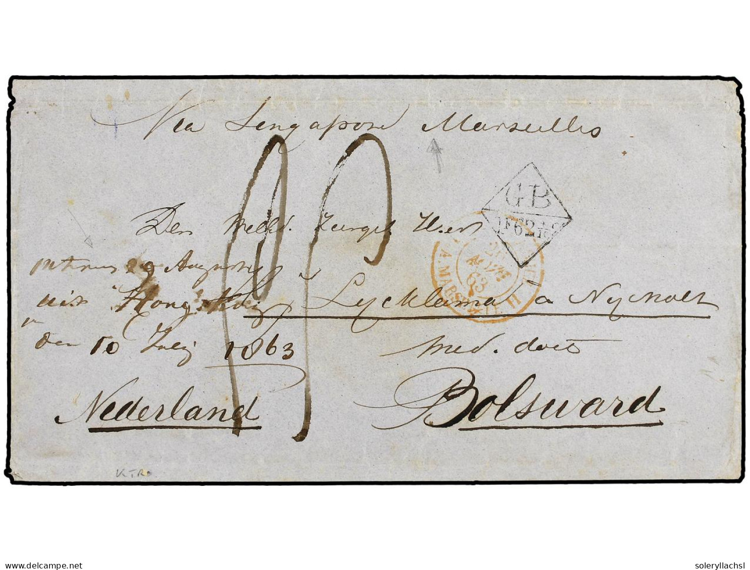 HONG KONG. 1863. Cover With Manuscript Endorsement On Front From HONG KONG, Struck On Reverse With HONG KONG Single Ring - Other & Unclassified