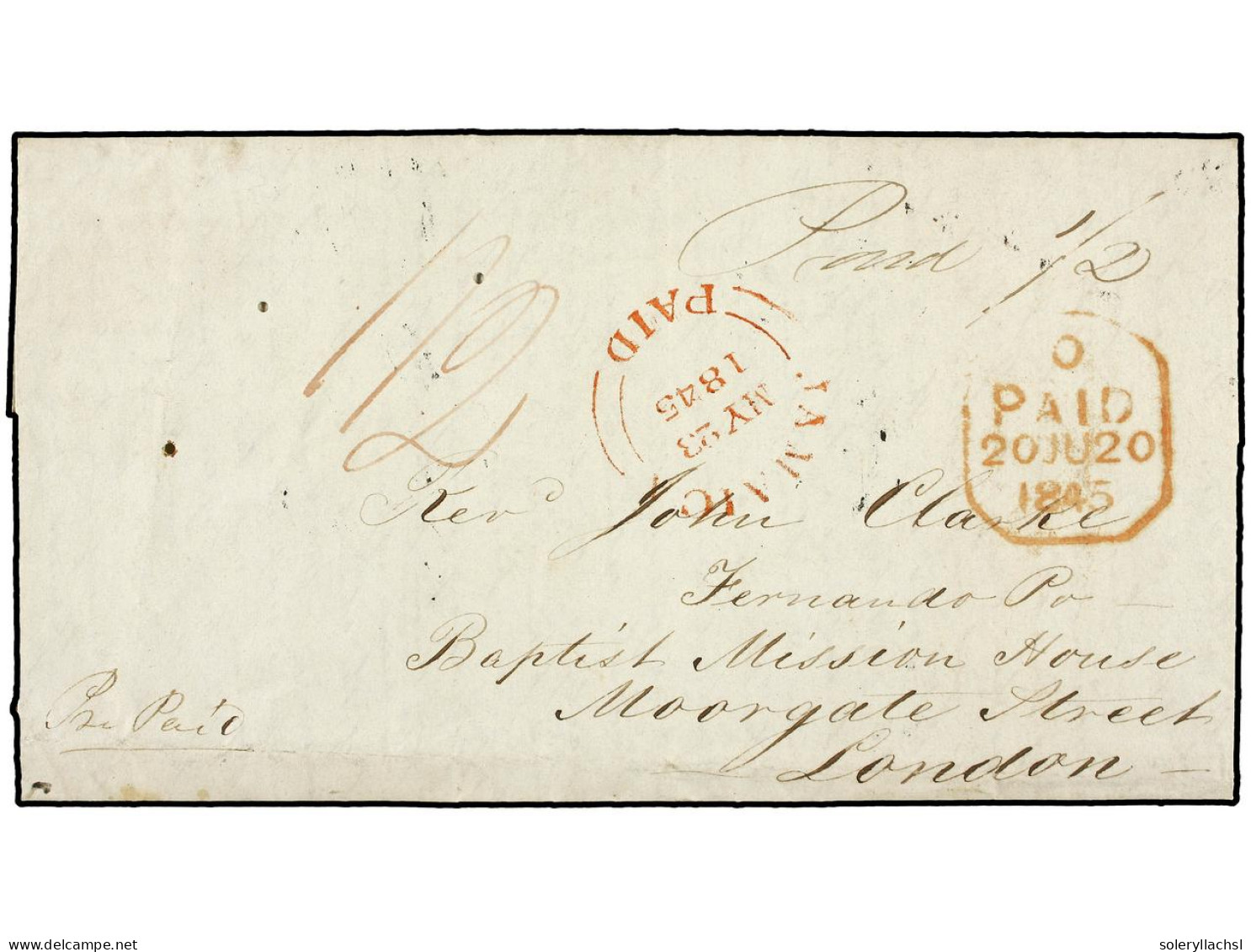 JAMAICA. 1845 (May 20). Long Entire Letter Written From MT. HERMAN (Jamaica) To FERNANDO POO, Struck On Reverse With ROD - Other & Unclassified