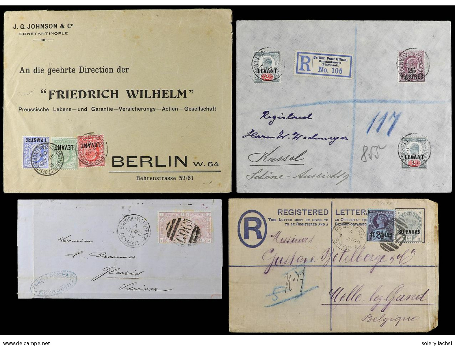LEVANTE: CORREO INGLES. 1876-1910. Lot Of 4 Covers With Diverse Frankings. - Sonstige & Ohne Zuordnung