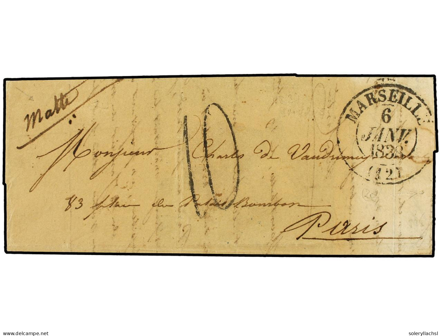 MALTA. 1837 (Dec. 19). Large Part Entire Letter From SMYRNA To PARIS, Endorsed At Upper Left 'Malte' In Manuscript, With - Sonstige & Ohne Zuordnung