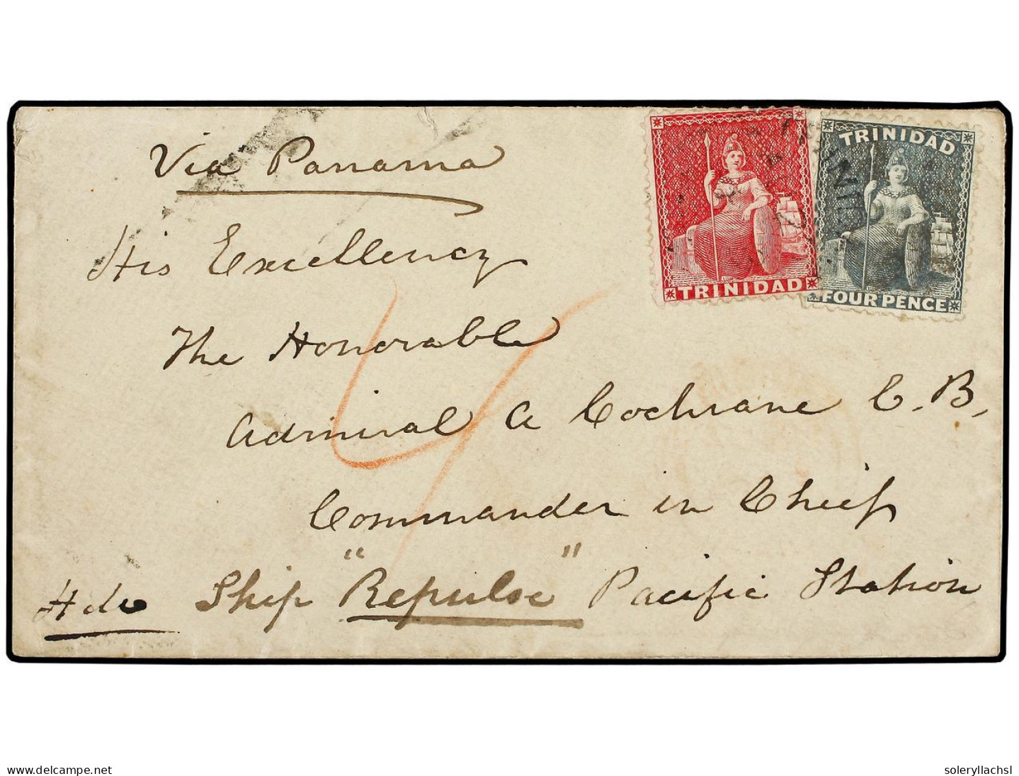 TRINIDAD. 1873 (Aug 26). Cover Endorsed 'Via Panama' Addressed To 'Admiral Cochrane, Commander In Chief, Pacific Station - Other & Unclassified