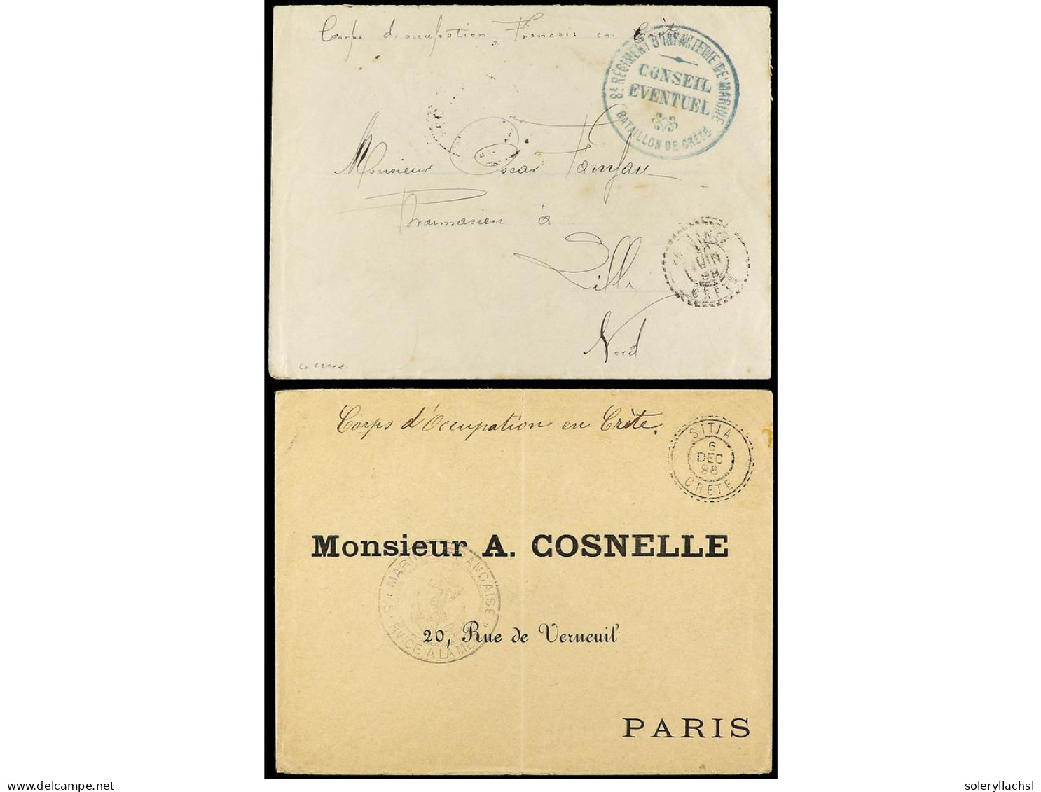 GRECIA. 1898-1899. FRENCH MILITARY MAIL. 2 Covers. - Andere & Zonder Classificatie