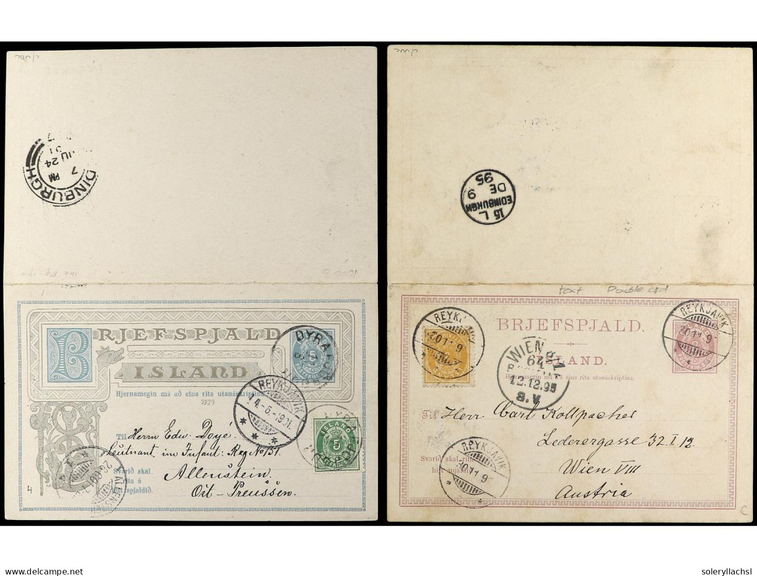 ISLANDIA. 1883-95. 2 Postal Stationary Cards. - Other & Unclassified