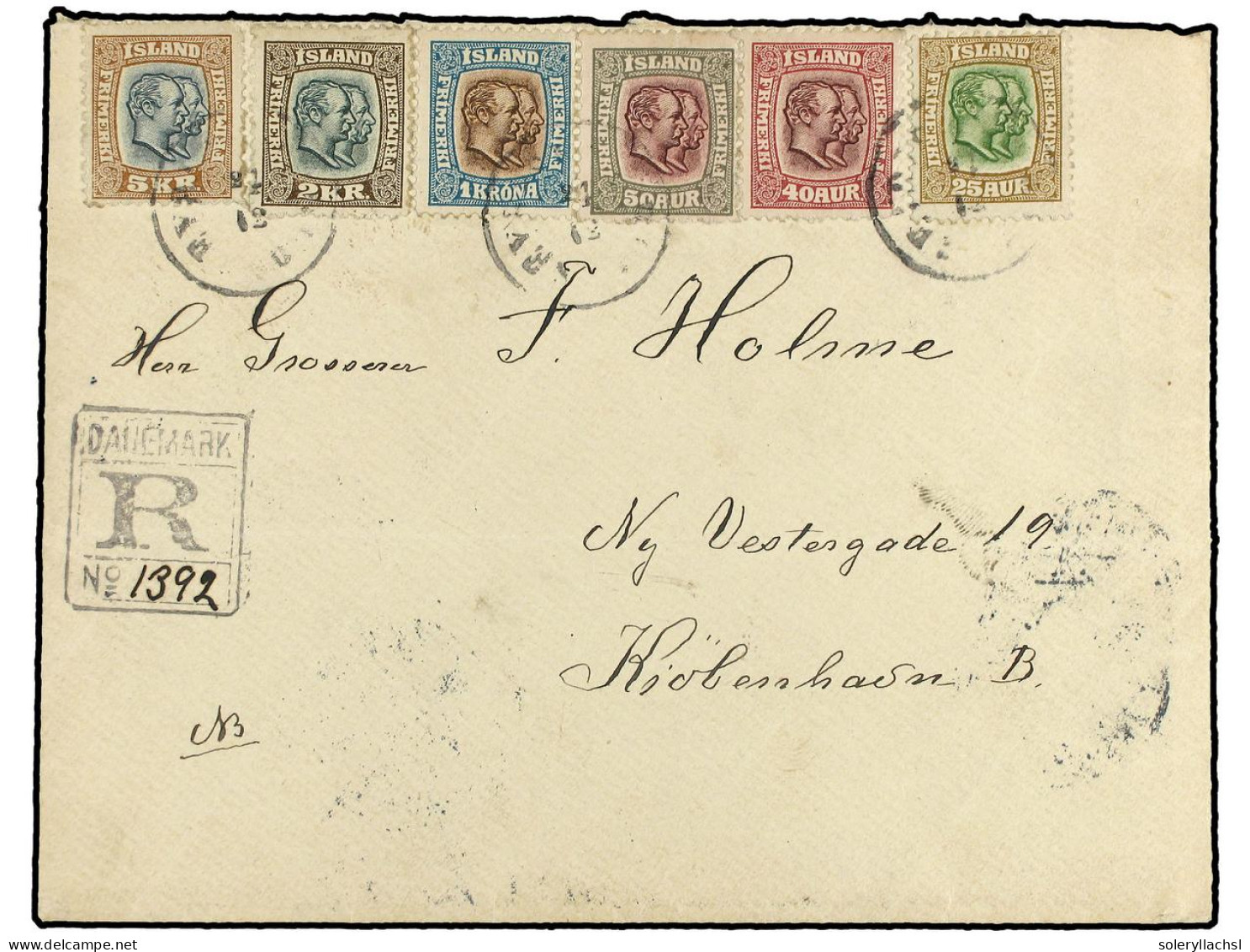 ISLANDIA. 1908 (Dec 22). Registered Cover To COPENHAGEN Franked By Rare Usage Of 1907-08 25a., 40a., 50a., 1kr., 2kr. An - Sonstige & Ohne Zuordnung