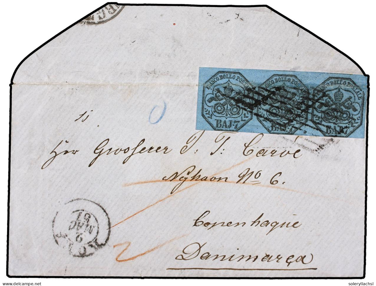 ITALIA ANTIGUOS ESTADOS: ESTADOS PONTIFICIOS. 1857 (May 2). Envelope From ROME To COPENHAGEN (Denmark), Franked By 1852  - Autres & Non Classés