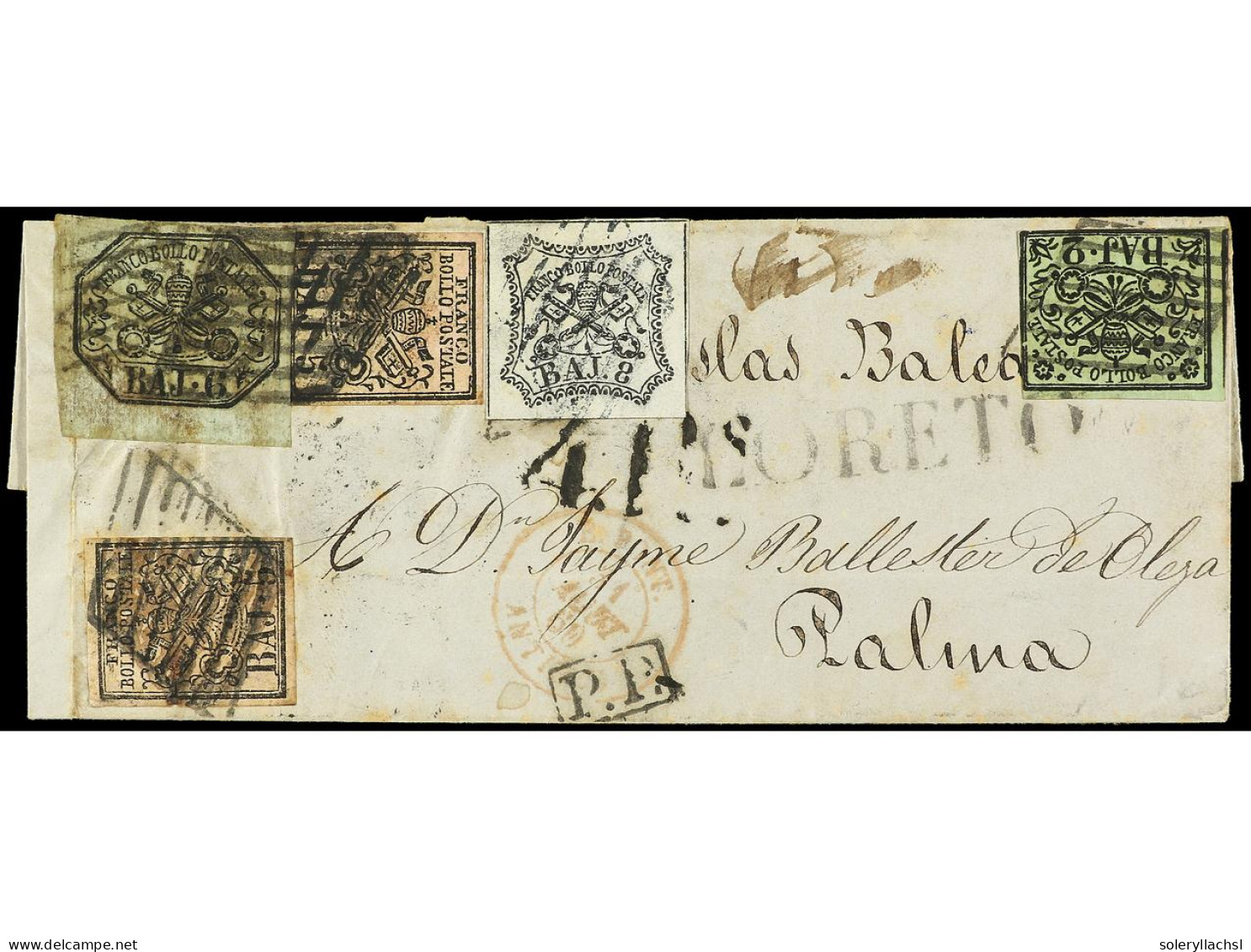 ITALIA ANTIGUOS ESTADOS: ESTADOS PONTIFICIOS. 1860. LORETO (Ancona) A PALMA DE MALLORCA. 2 Baj., 5 Baj. (2), 6 Baj. Y 8  - Other & Unclassified