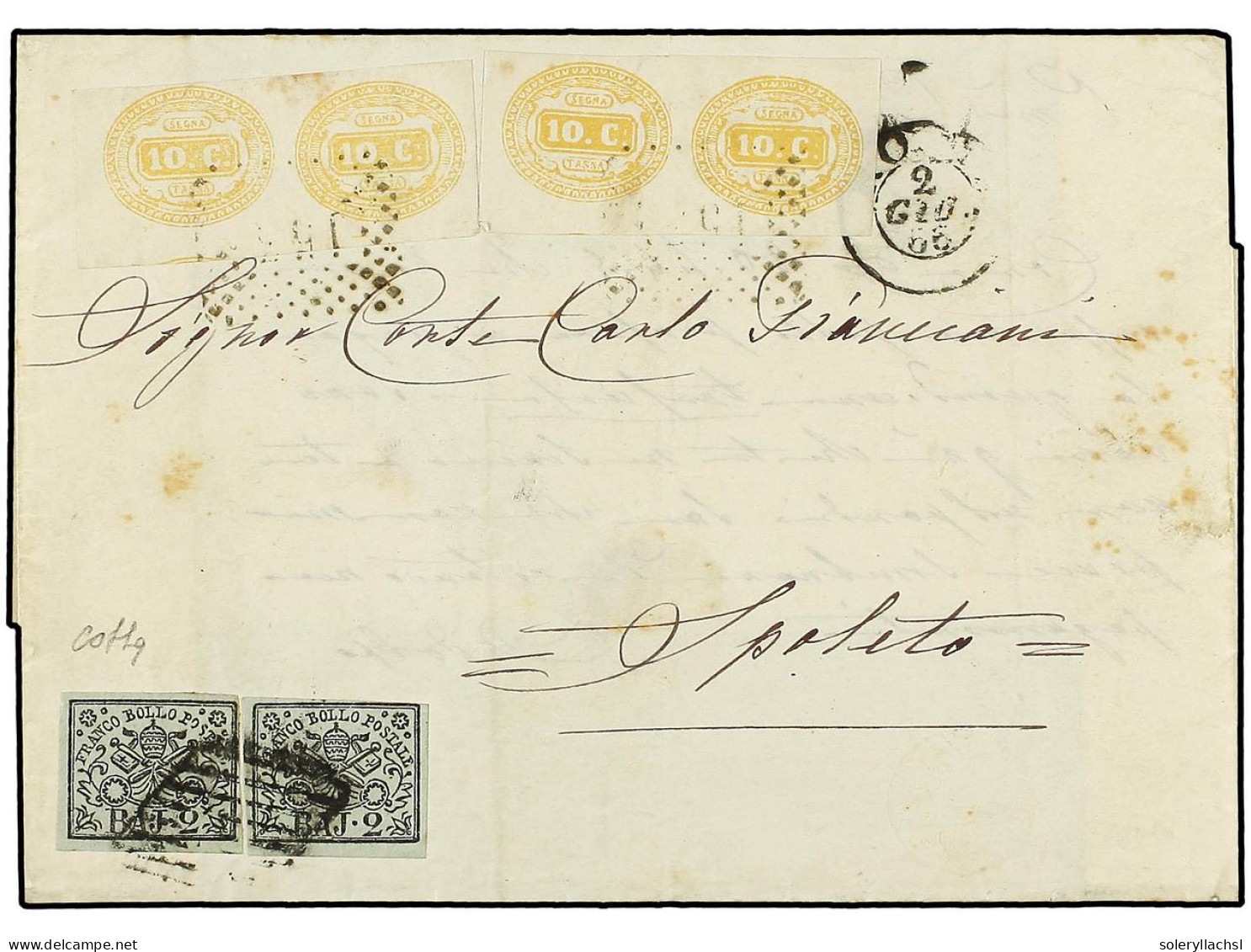 ITALIA ANTIGUOS ESTADOS: ESTADOS PONTIFICIOS. 1866 (June 2). Cover From ROME To SPOLETO, Franked With 1852 2b. Black On  - Sonstige & Ohne Zuordnung