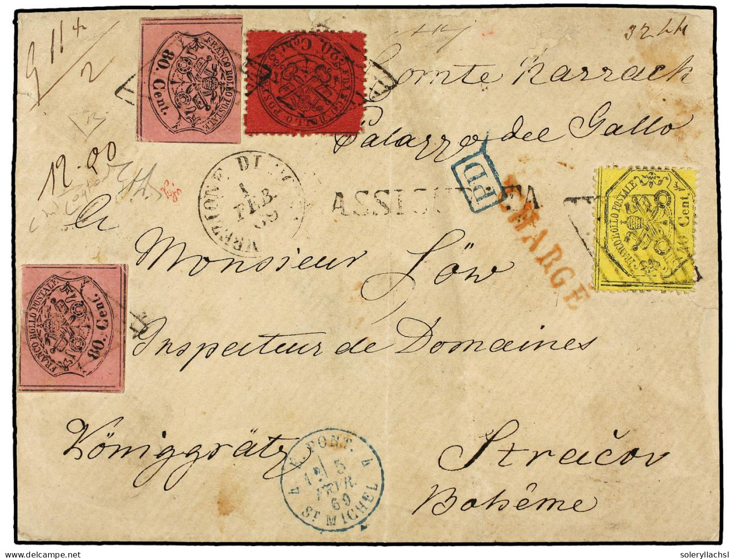 ITALIA ANTIGUOS ESTADOS: ESTADOS PONTIFICIOS. 1869. Cover From ROME To KONIGGRATZ (Bohemia) Carried At Double Weight, Fr - Andere & Zonder Classificatie