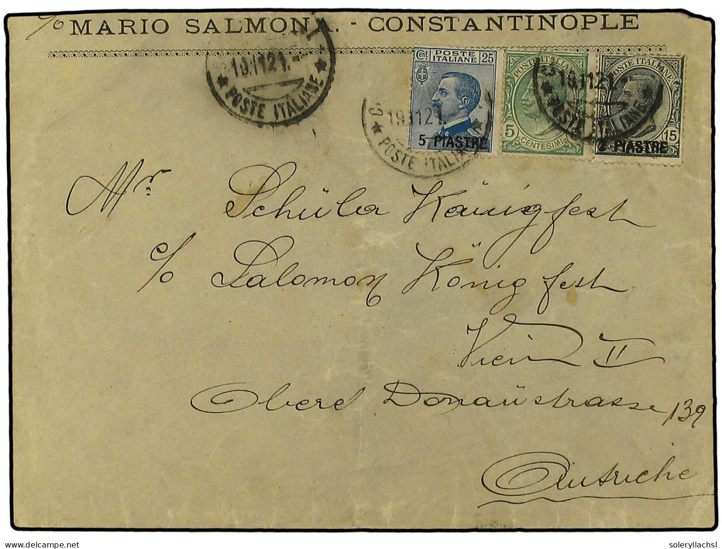 COLONIAS ITALIANAS. 1921. CONSTANTINOPLA. Cover To Vienna Franked By Italy 5 C. Green (Scott 94) And Levant 1921 2 Pi. O - Sonstige & Ohne Zuordnung