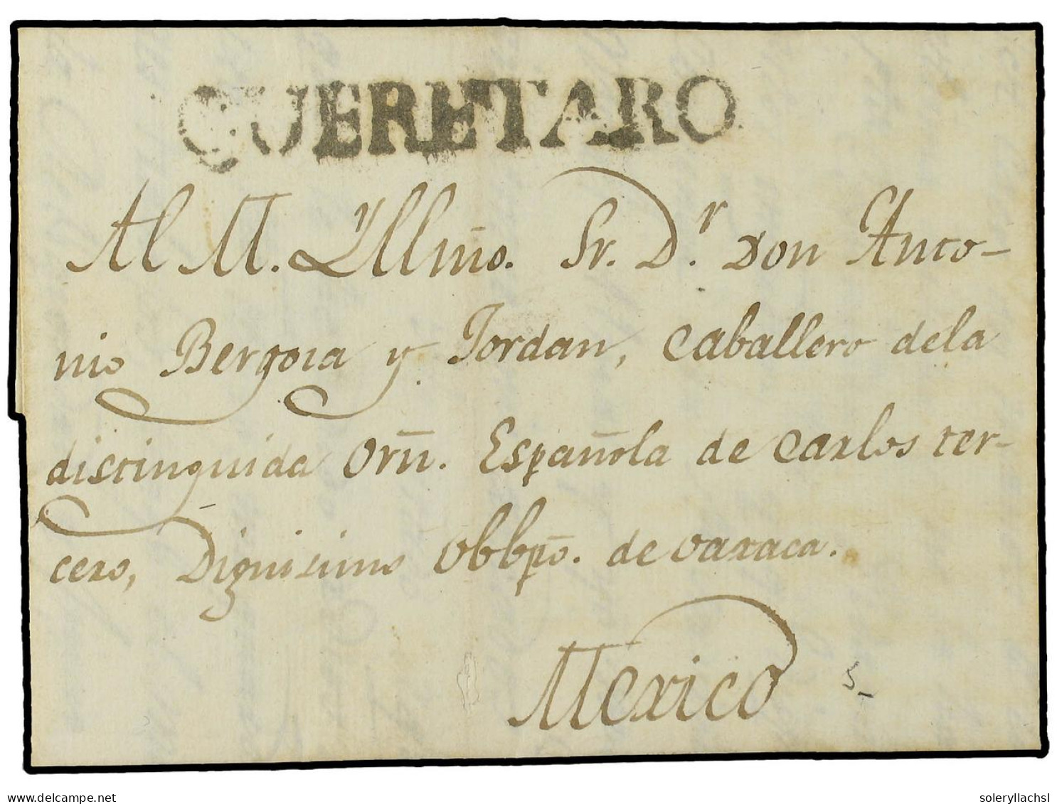 MEXICO. (1810 CA). Carta Completa SIN FECHAR. QUERETARO A MEXICO. Marca Lineal QUERETARO (nº 4) En Negro. MAGNIFICA Y RA - Andere & Zonder Classificatie