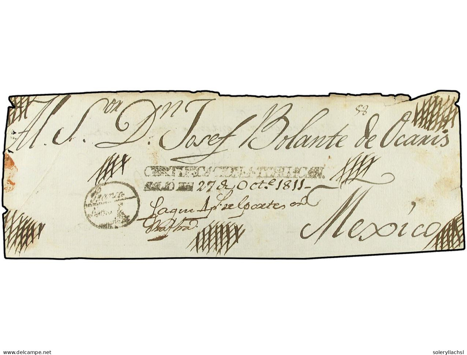 MEXICO. 1811 (27-Oct.). Frente De Carta Certificada Circulada De TEHUACAN A MEXICO. Marcas FRANCO/LERMA Y Rúbrica Y CERT - Other & Unclassified