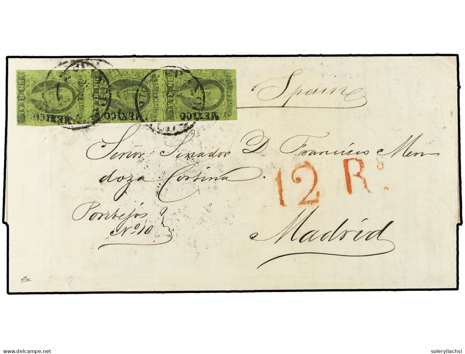 MEXICO. 1864 (April 13). Entire Letter Written From Guadalajara And Mailed From Mexico City With Vertical Strip Of Three - Andere & Zonder Classificatie