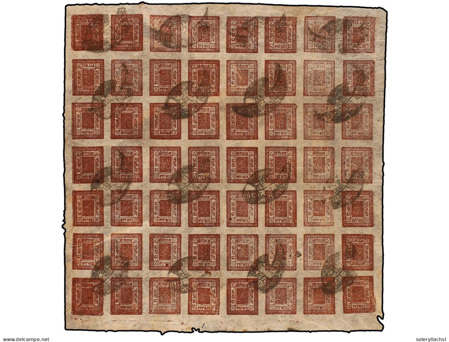 ° NEPAL. 1922-25. 2 Annas Lilac Carmine, Setting 26. Complete Sheet Of 56 Stamps, Inverted Cliche Pos. 1, 8, 9, 14, 15,  - Autres & Non Classés