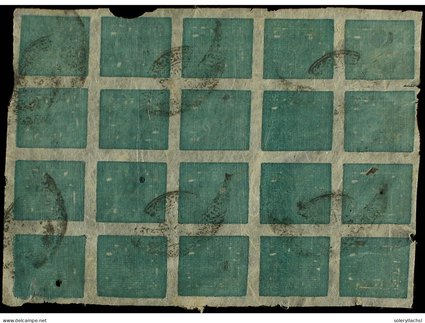 ° NEPAL. 1924. 4 Annas Esmerald, Late Printing. Block Of Twenty Stamps Inverted Cliche Pos. 54 With Telegraphic Cancel.  - Other & Unclassified