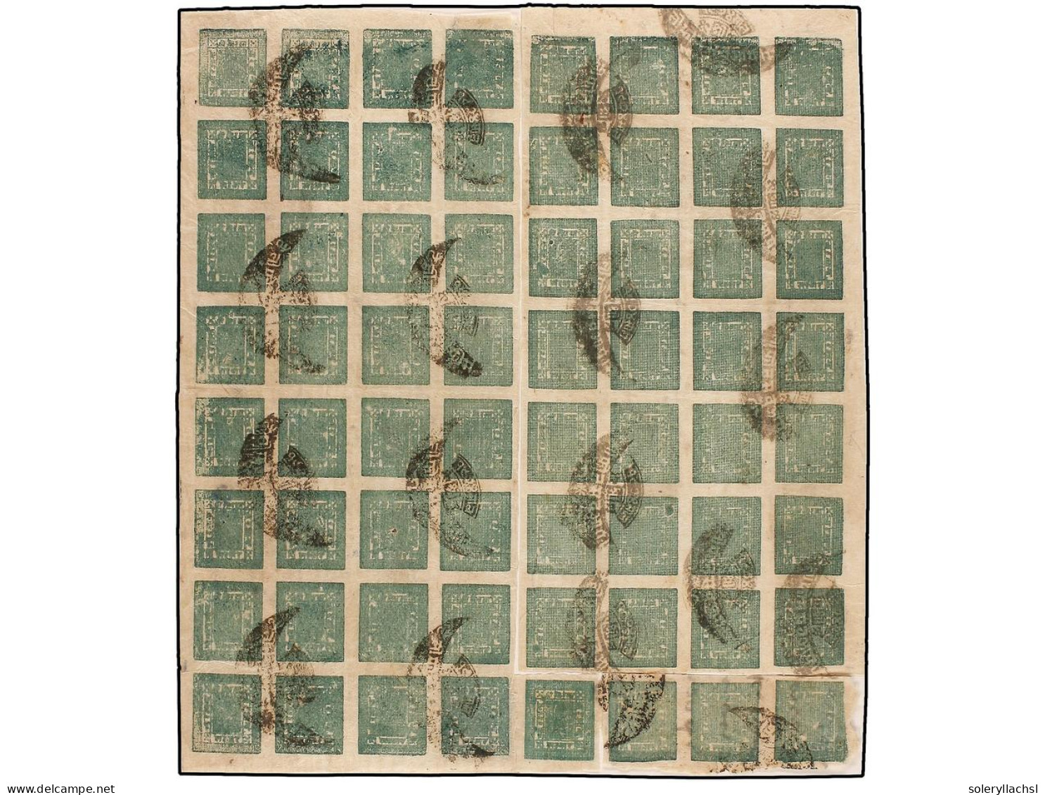 ° NEPAL. 1917-24. 4 Annas Esmerald Setting 11, 2nd State. Reconstruction Sheet Of 64 (8x8) With Block Of 36, Block Of 32 - Andere & Zonder Classificatie