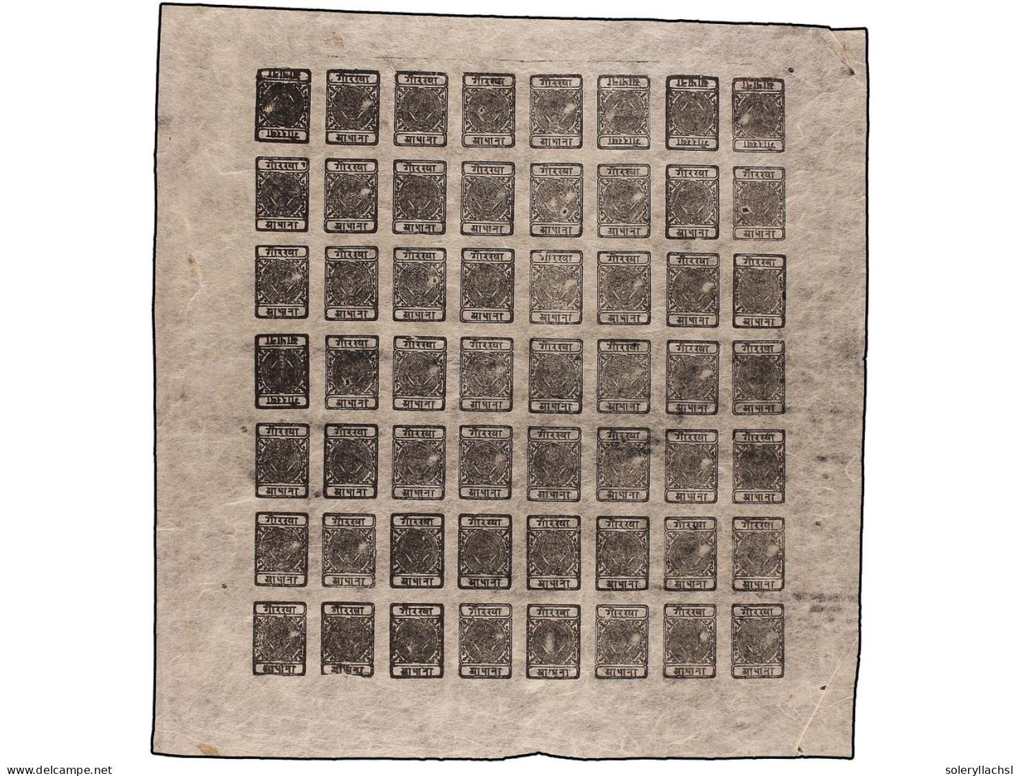 (*) NEPAL. 1929-30. 1/2 Anna Black, Setting 14. Complete Imperforated Sheet Of 56 (8x7) With Inverted Cliches 1, 6, 7, 8 - Other & Unclassified