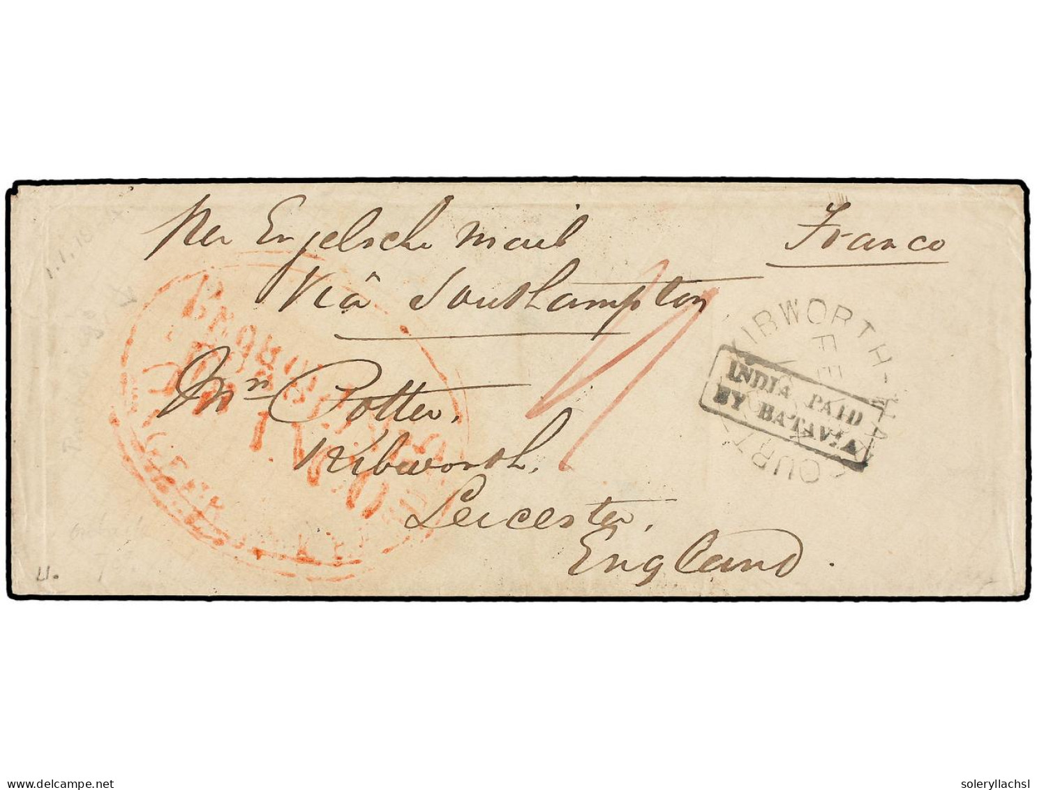 INDIA HOLANDESA. 1864. PROBOLINGG To ENGLAND. Envelope With Oval PROBOLINGG/FRANCO Mark And The Rare INDIA PAID/BY BATAV - Autres & Non Classés