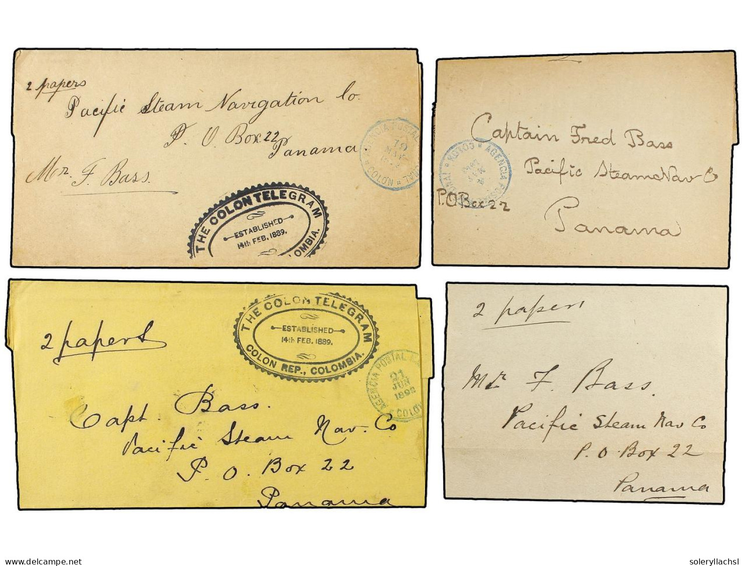 PANAMA. 1892. Ocho FAJAS DE PRENSA Del 'The Colon Telegram' Circuladas A PANAMÁ Sin Sello Con El Franqueo Prepagado Y Fe - Other & Unclassified