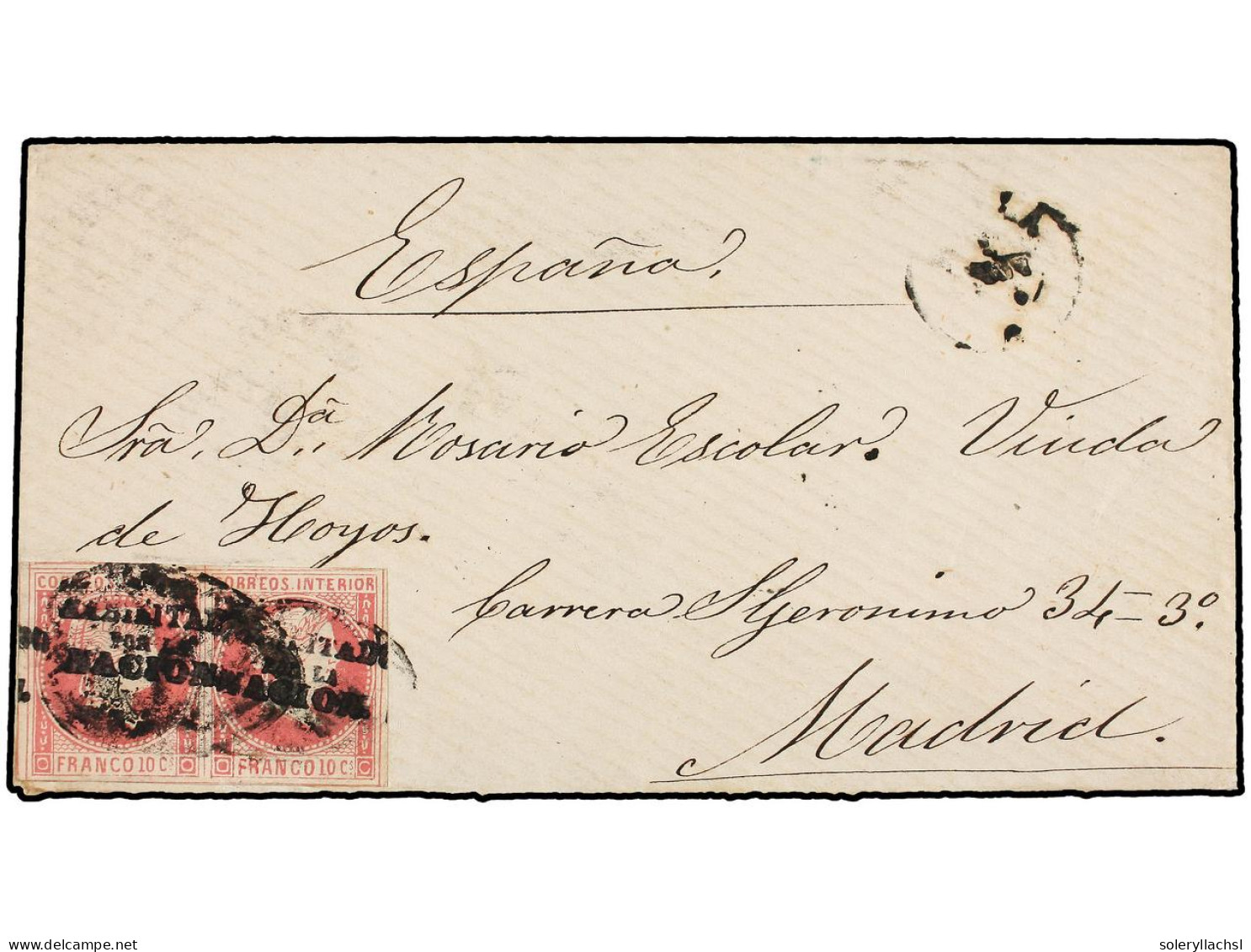 FILIPINAS. 1872. MANILA To MADRID. 10 Cuartos Rose, Pair HABILITADO / POR LA / NACION Tied By COLONIAL PARRILLA And Mani - Autres & Non Classés