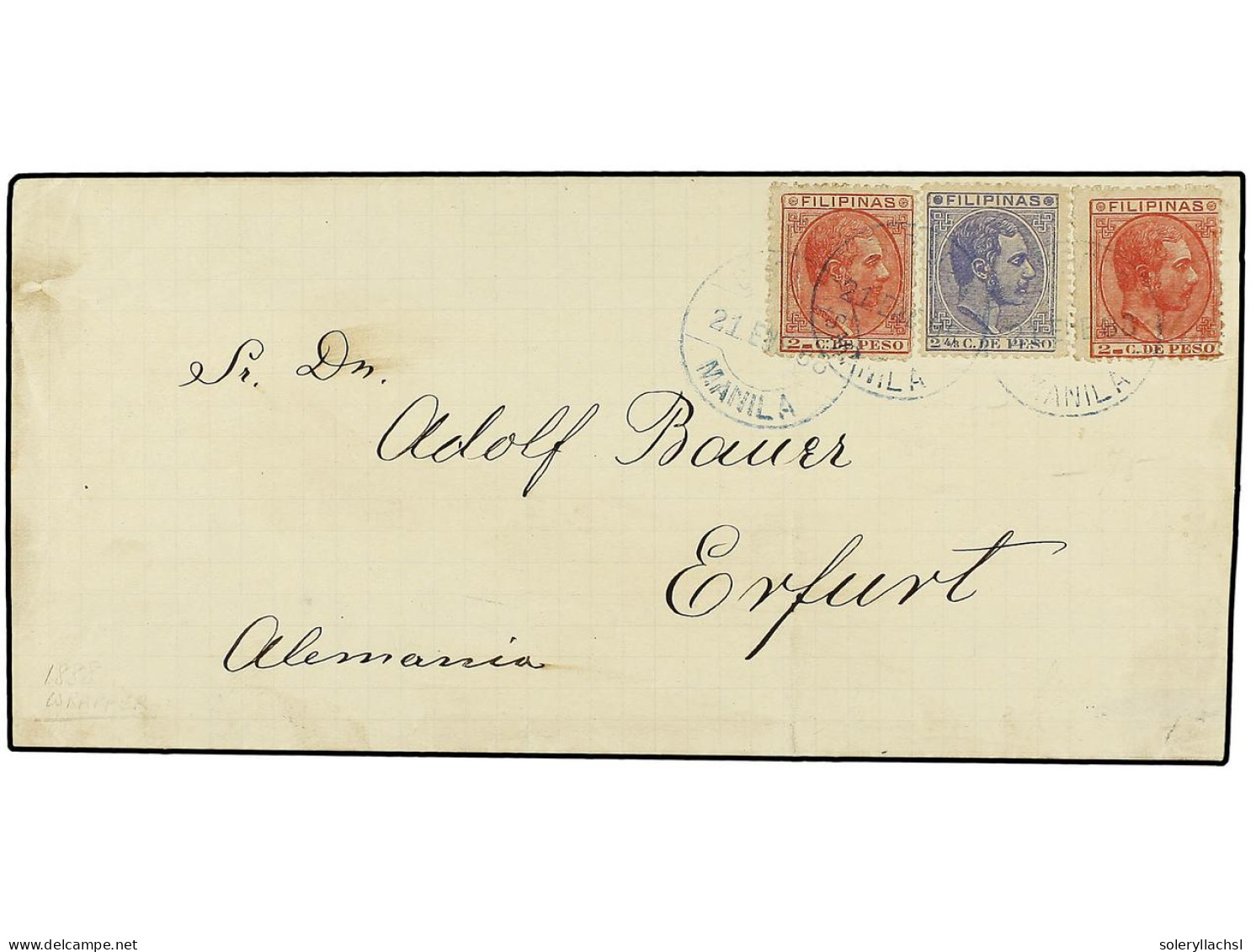 FILIPINAS. 1888. MANILA A ALEMANIA. FAJA DE PRENSA (wraper), Circulada Con Dos Sellos De 2 Ctvos. Carmín Y 2 4/8 Ctvos.  - Other & Unclassified