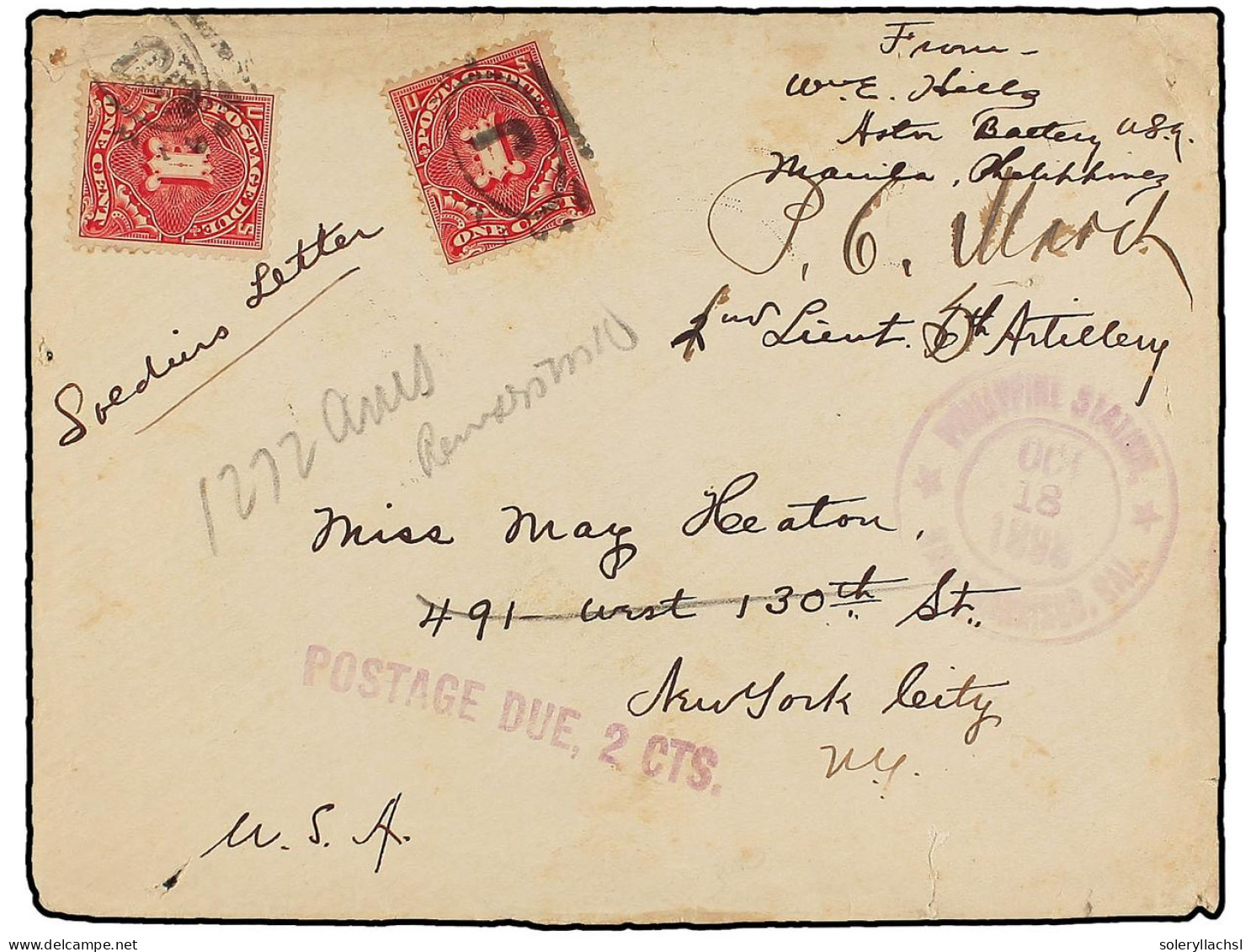 FILIPINAS. 1898 (October 18). USS OCCUPATION. MANILA To NEW YORK. Soldier's Letter Sent Unfranked, Manuscript Sender's D - Andere & Zonder Classificatie