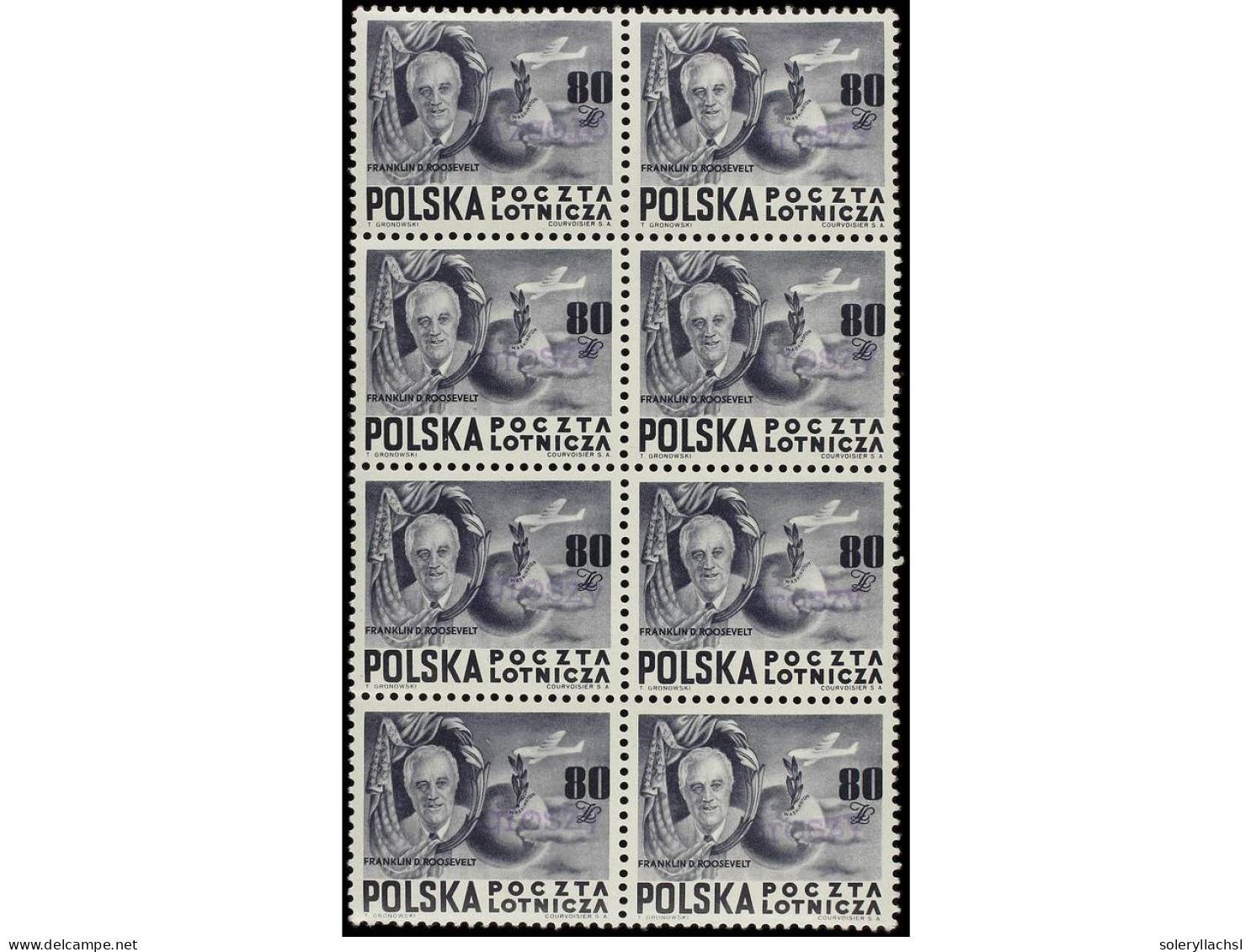 ** POLONIA. 1950. Roosevelt, Overprinted GROSZY. 8 Complete Sets. 80 Gr. Signed GRYZEWSKI. Mi.617/19. Cat. 1.800€. - Sonstige & Ohne Zuordnung