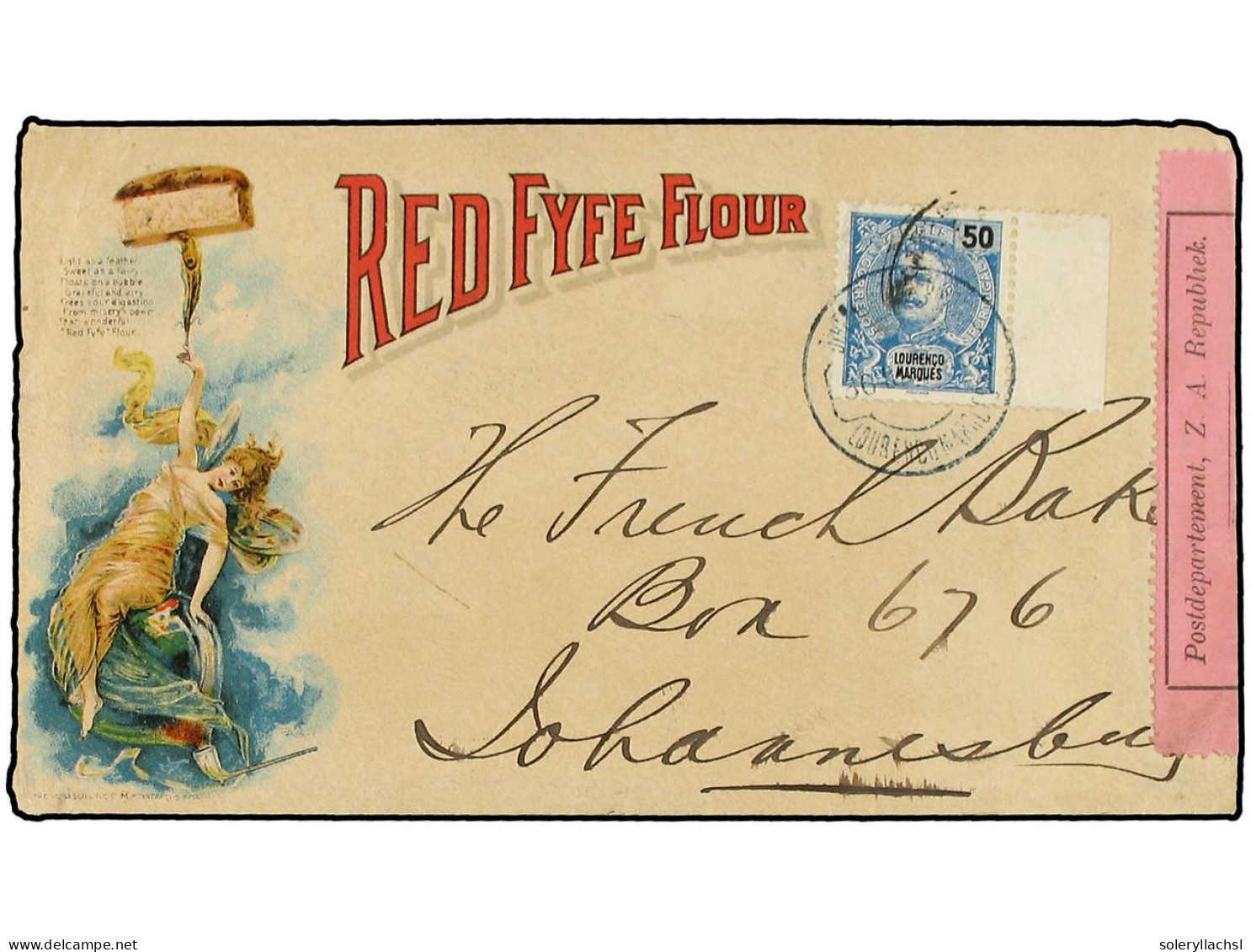 LORENZO-MARQUES. 1899. 'Red Fyfe Flour' Colour Illustrated Envelope Used To JOHANNESBURG Franked By 1898-1903 Marginal 5 - Other & Unclassified