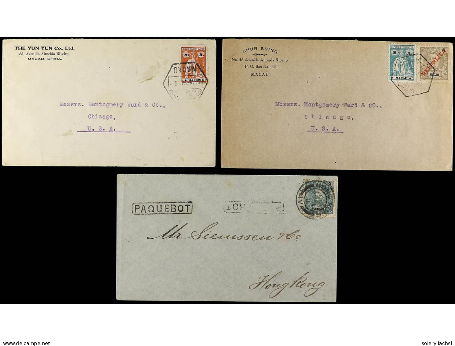 MACAO. 1911-32. 3 Covers, Two To USA And The Othe One Is A Maritime Cover With Hong-Kong Cancellation. - Altri & Non Classificati