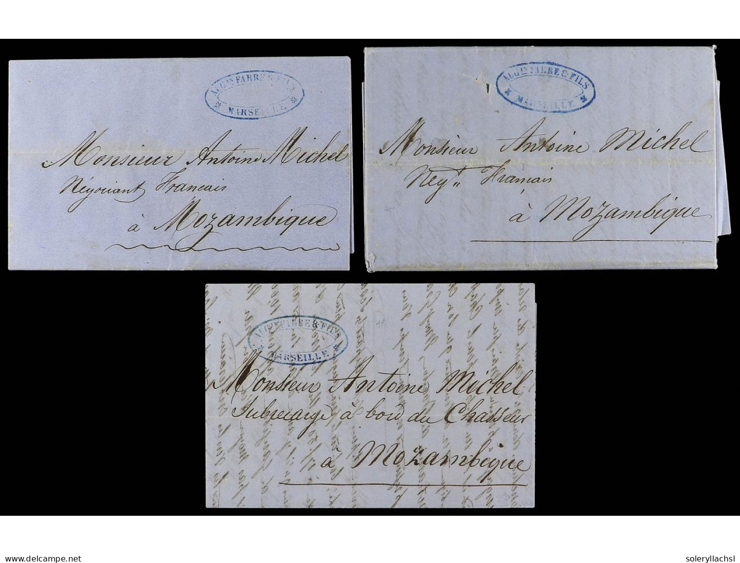 MOZAMBIQUE. 1856-57. 3 Covers From France To Mozambique In The Text Instructions For Forwarding. - Autres & Non Classés