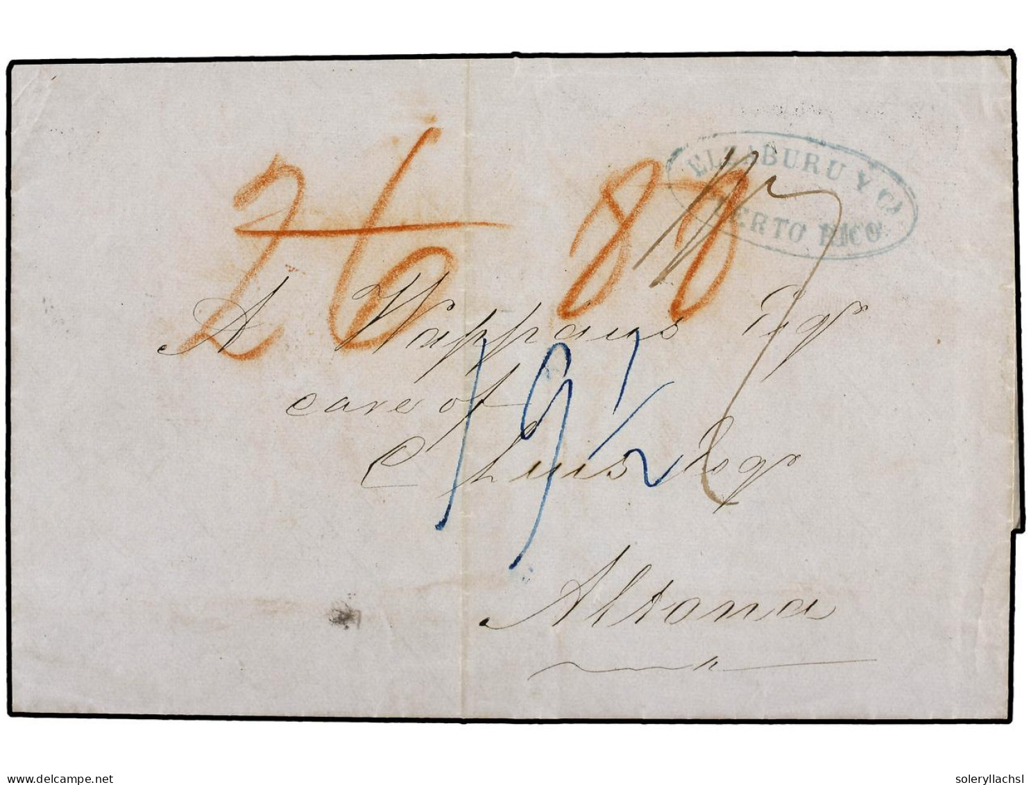 PUERTO RICO. 1857. SAN JUAN A ALTONA (Dinamarca). Circulada Por El Correo Británico Vía Londres Y Hamburgo. Diversas Mar - Other & Unclassified