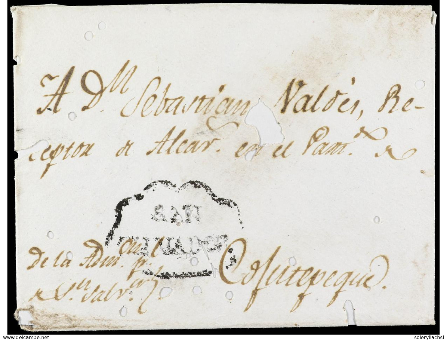 SALVADOR. (1800 Ca.). Sobre Circulado A COJUTEPEQUE. Marca SAN SALVADOR (Tizón Nº 2). RARÍSIMA. - Sonstige & Ohne Zuordnung