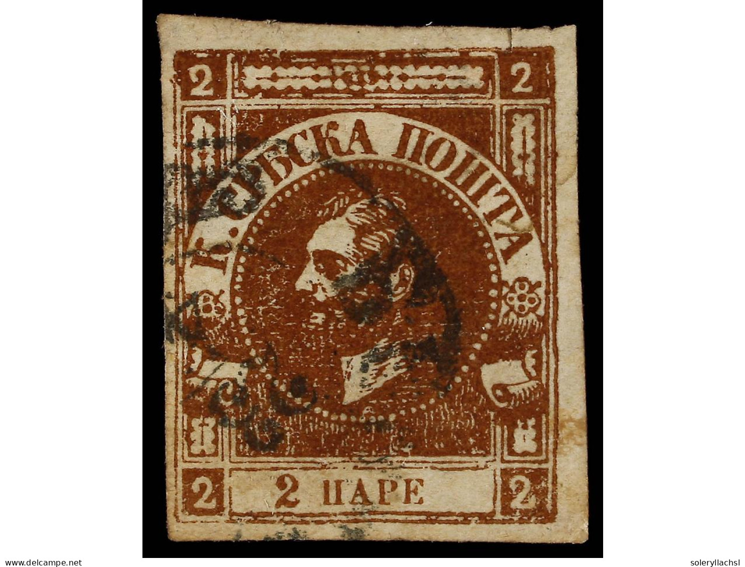 ° SERBIA. 1868. 2 Pa. Red Brown, Tied By BEOGRAD Cds. Light Paper Transparency At Upper Right, Scissor Cut In Top Margin - Other & Unclassified