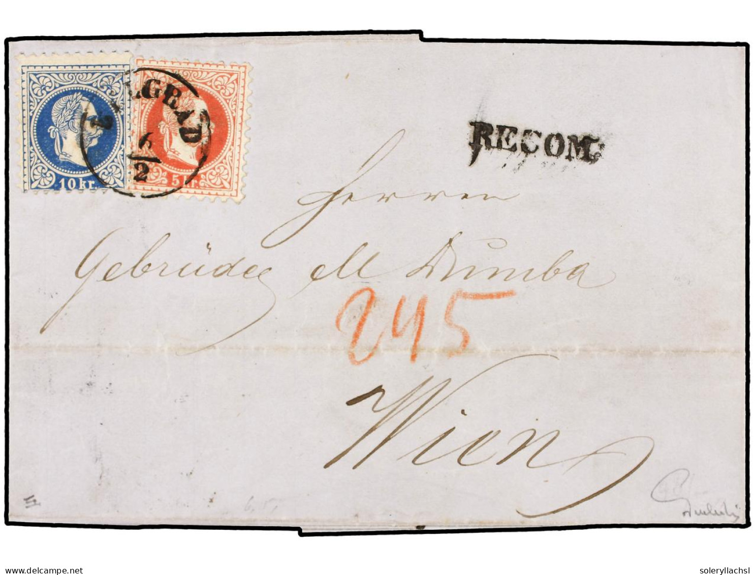 SERBIA. 1868 (6 Feb.). Outer Letter Sheet From BELGRADE To VIENNA, Sent Registered, Franked By Austria 1867 5 Kr. Red An - Sonstige & Ohne Zuordnung