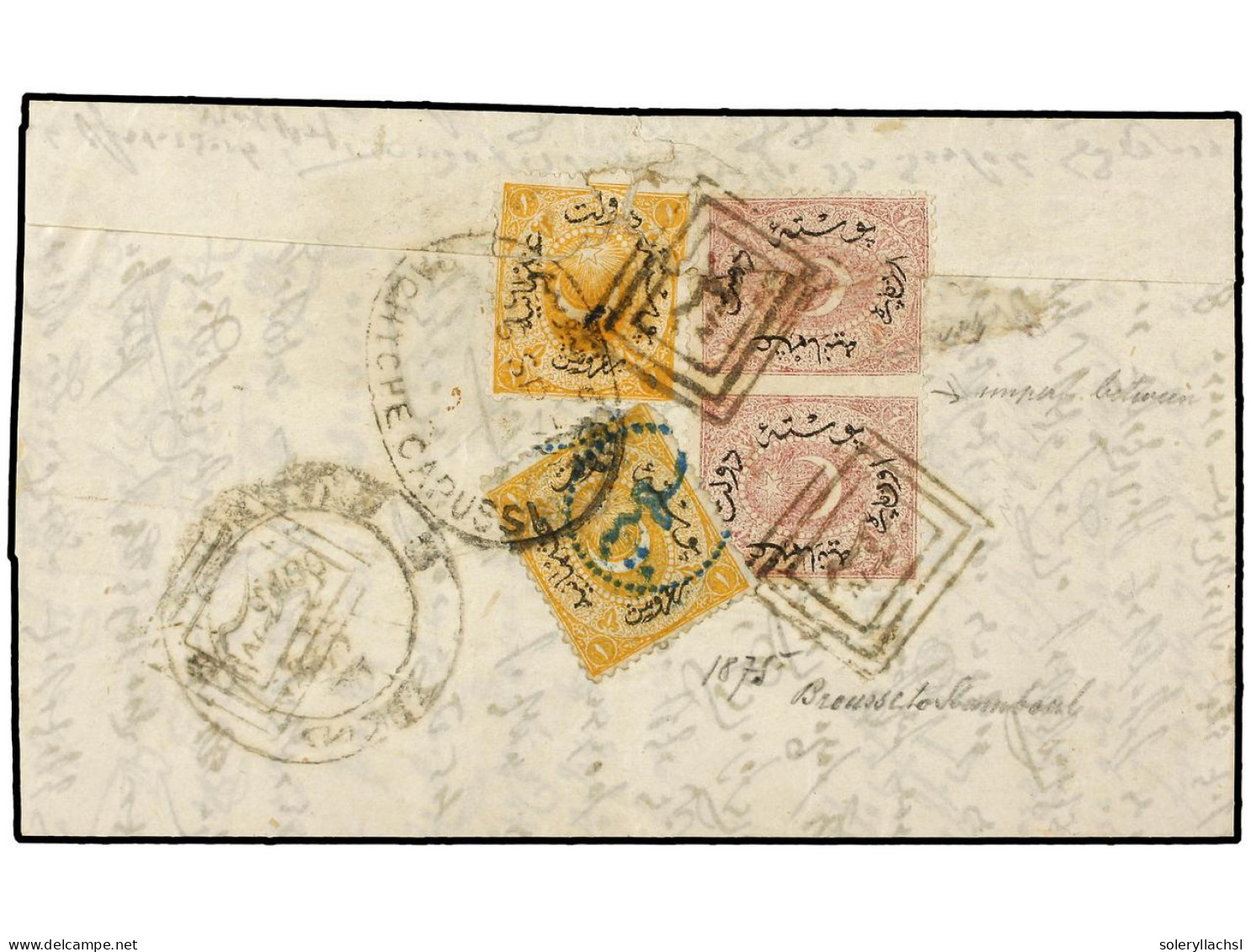 TURQUIA. 1875 (7 Oct.). Entire Letter From BROUSSE To ISTANBUL, Bearing On Reverse Unoverprinted 1868-76 10 Pa. Dull Pur - Autres & Non Classés