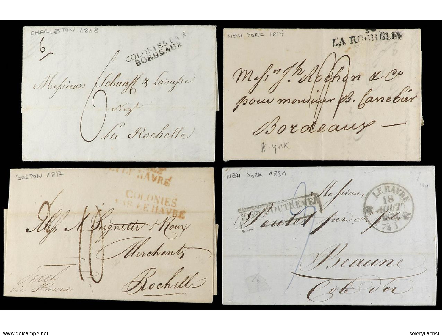 ESTADOS UNIDOS. 1810-60. 8 Transatlantic Covers To FRANCE With Different Entry Marks, One Cover From US CONSULATE MALAGA - Sonstige & Ohne Zuordnung