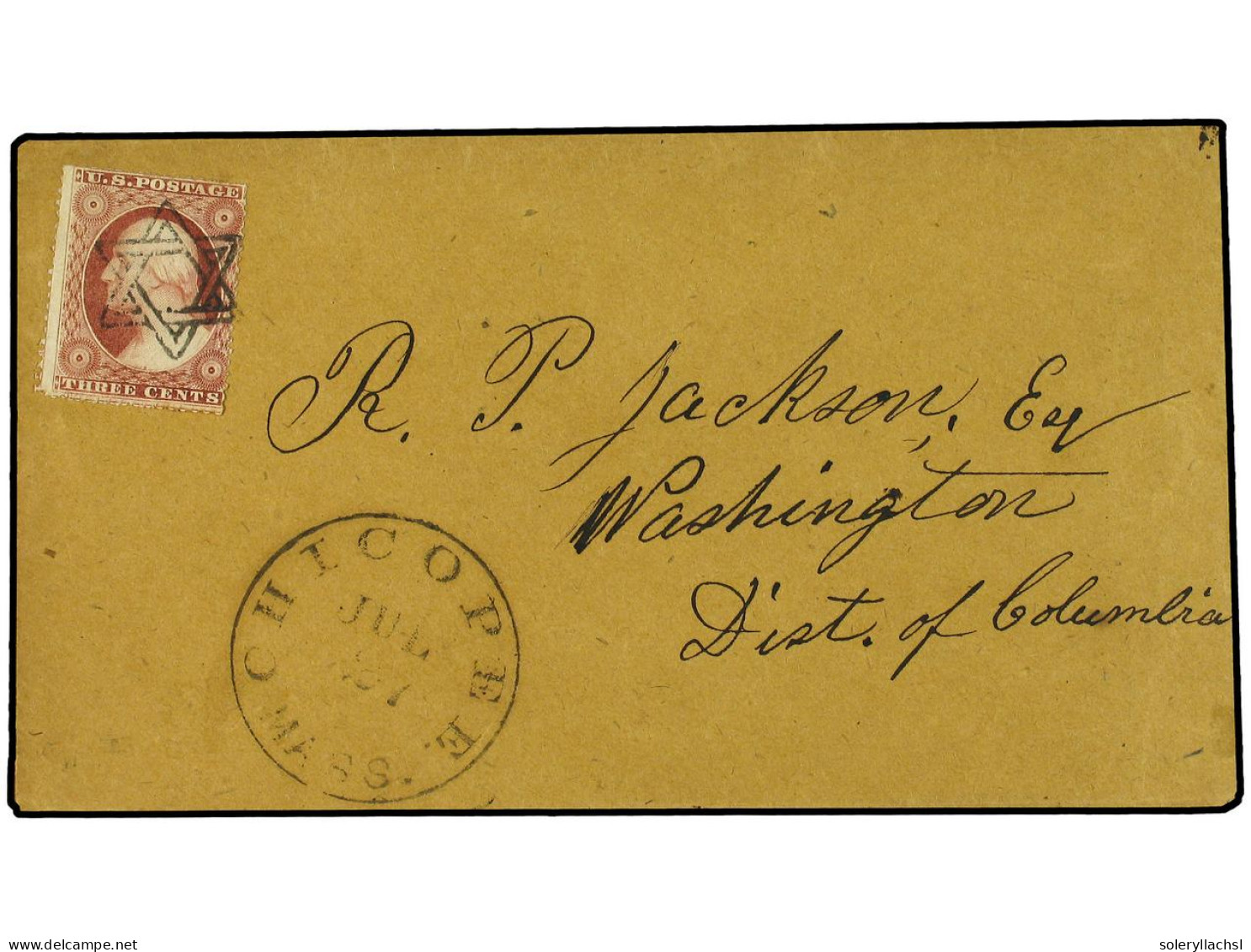ESTADOS UNIDOS. (1857-63 CA.)(July 27). Cover To Washington DC Franked By 1857 3c. Tied By Fine Strike Of Six Pointed St - Other & Unclassified