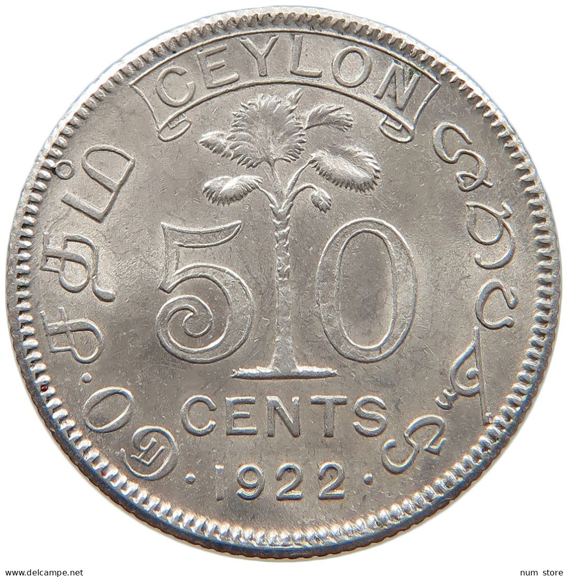 CEYLON 50 CENTS 1922 George V. (1910-1936) #t024 0091 - Sri Lanka (Ceylon)