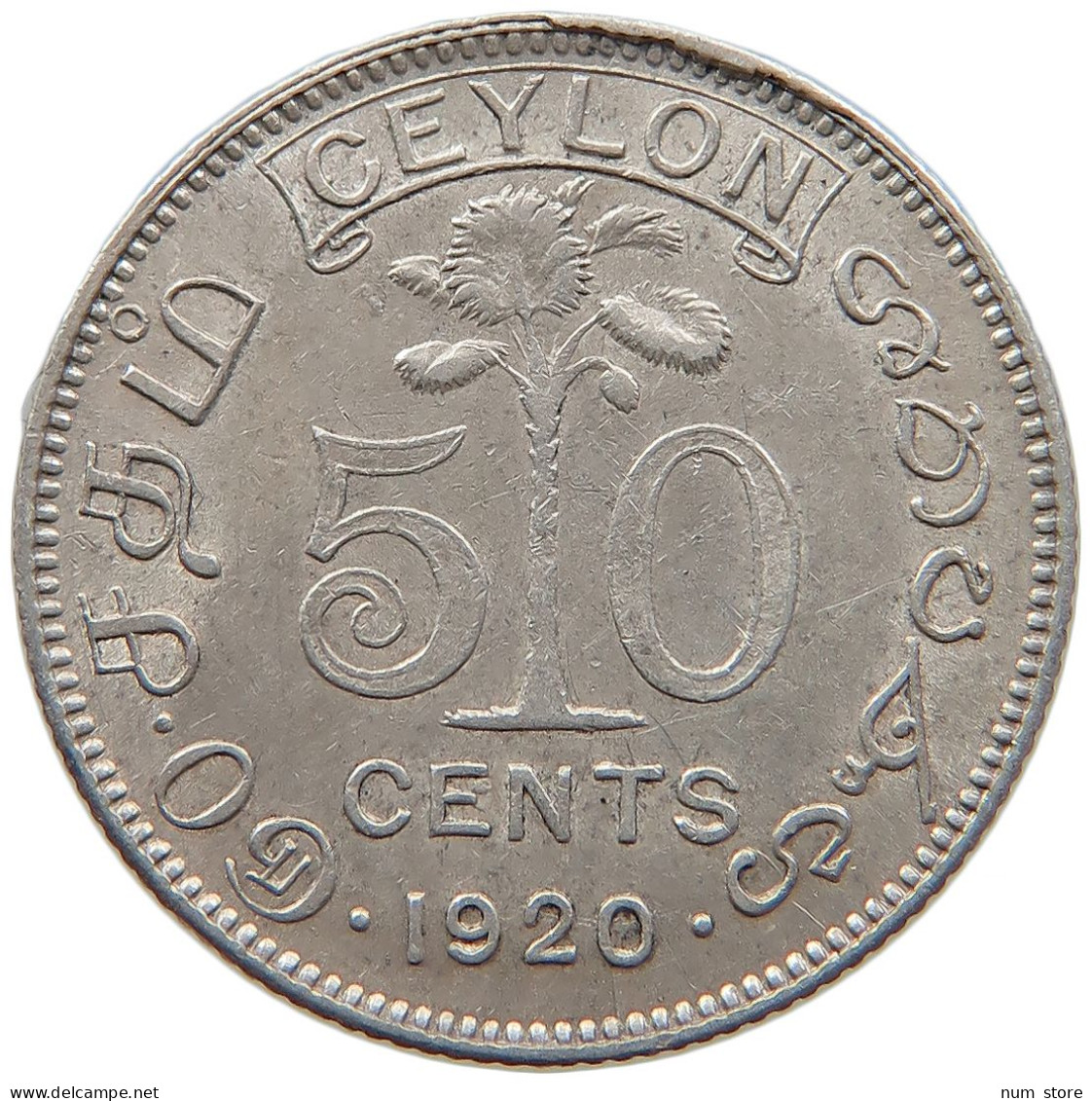 CEYLON 50 CENTS 1920 George V. (1910-1936) #t024 0093 - Sri Lanka (Ceylon)